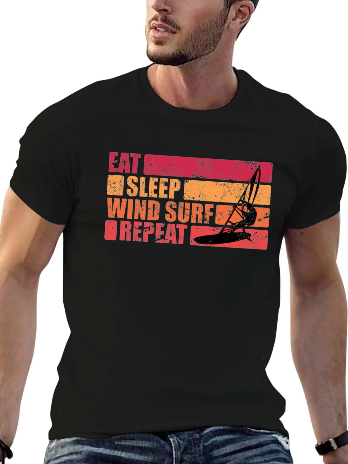 Black Eat Sleep Windsurf Repeat Graphic Tee view 6