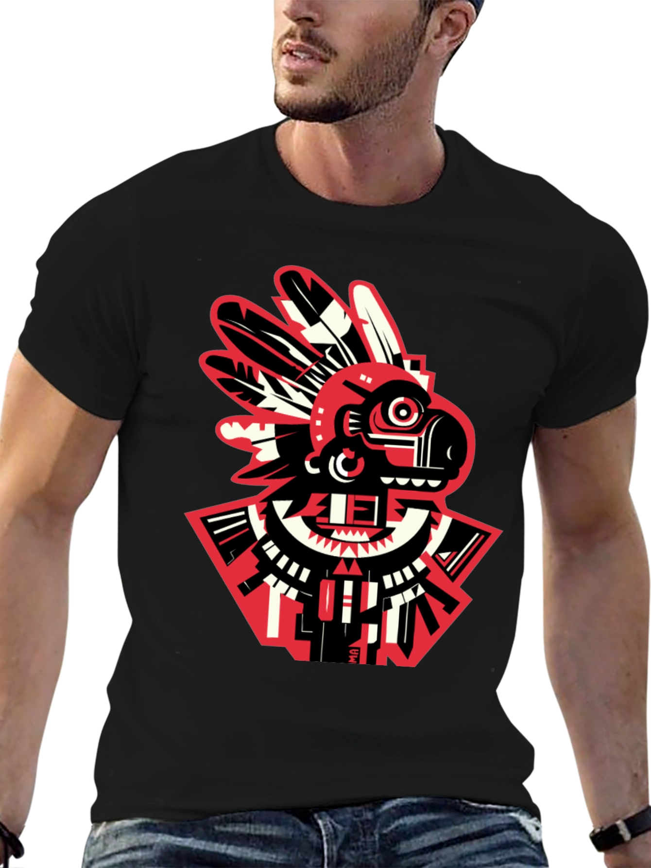 Black Aztec Bird Graphic T-Shirt - Modern Tribal Tee view 6