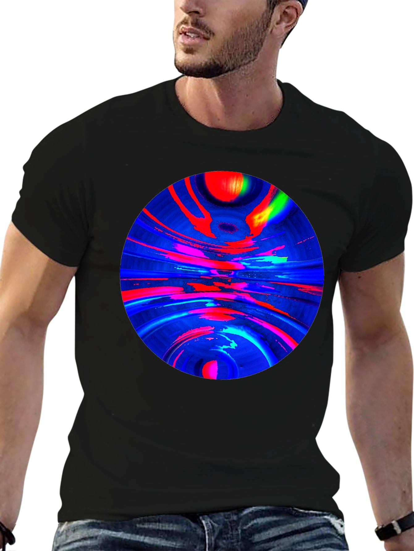 Black Abstract Circle Graphic T-Shirt view 6