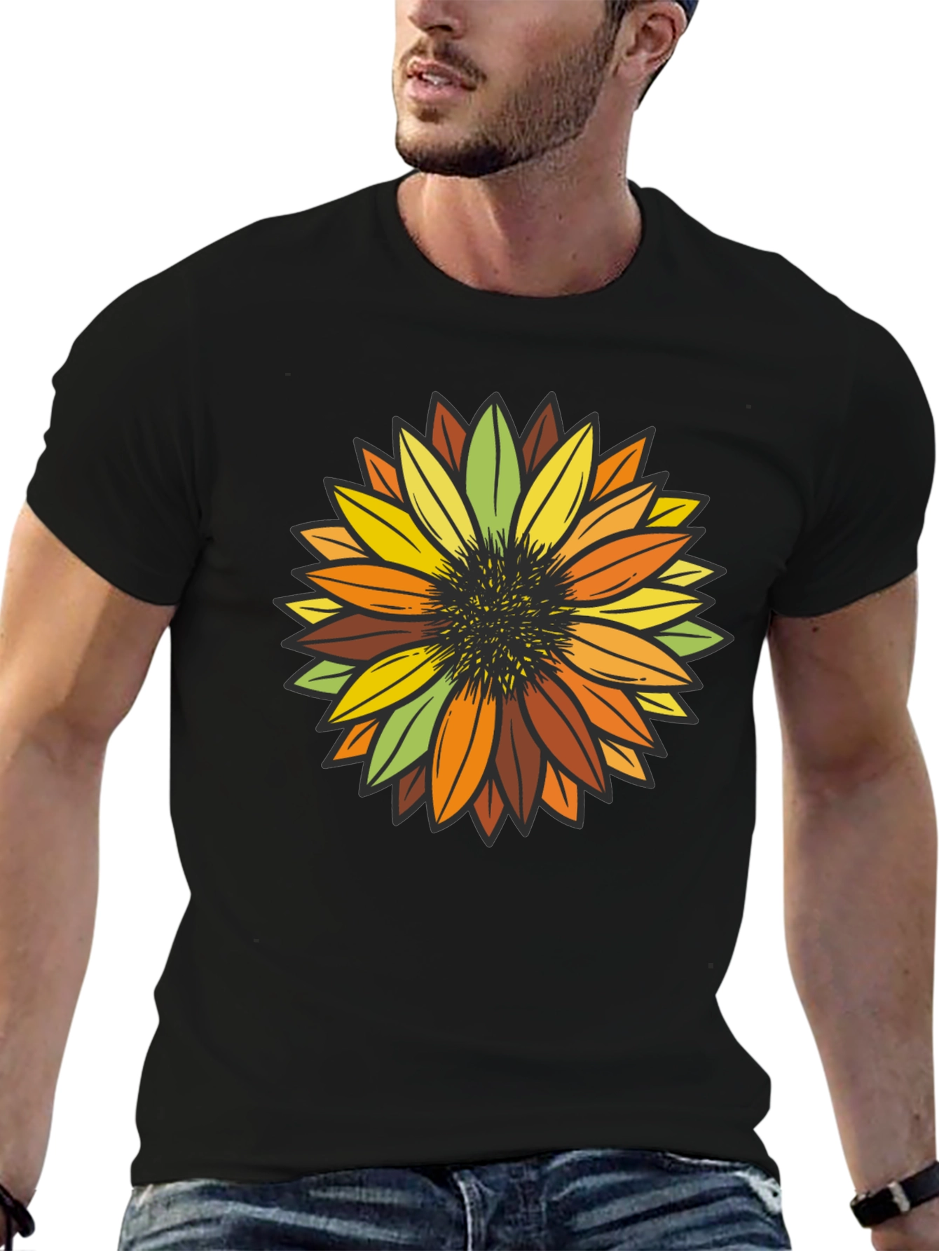 Black Sunflower Graphic Print T-Shirt view 6