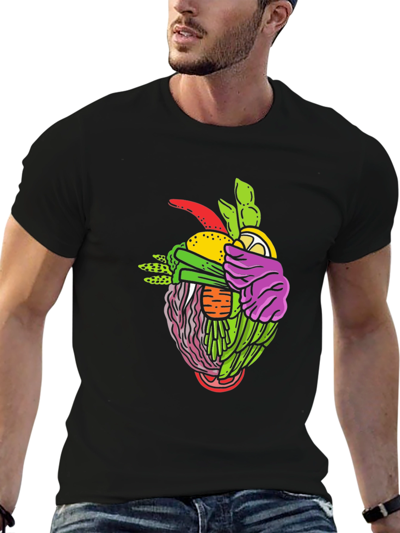Black Vegetable Heart Graphic Tee - Modern Streetwear view 6