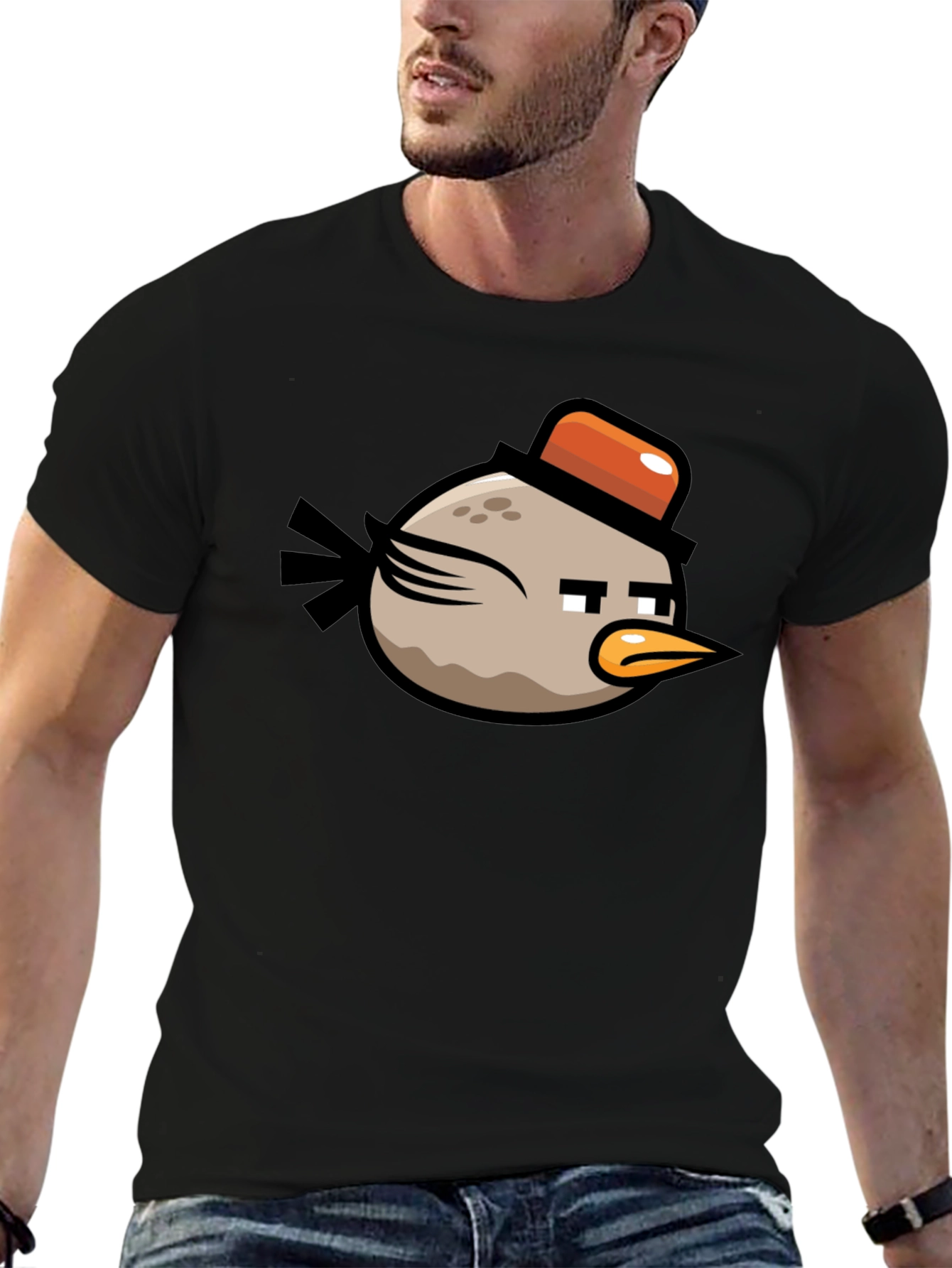 Black Angry Birds Bomb Character Men's Black T-Shirt view 6