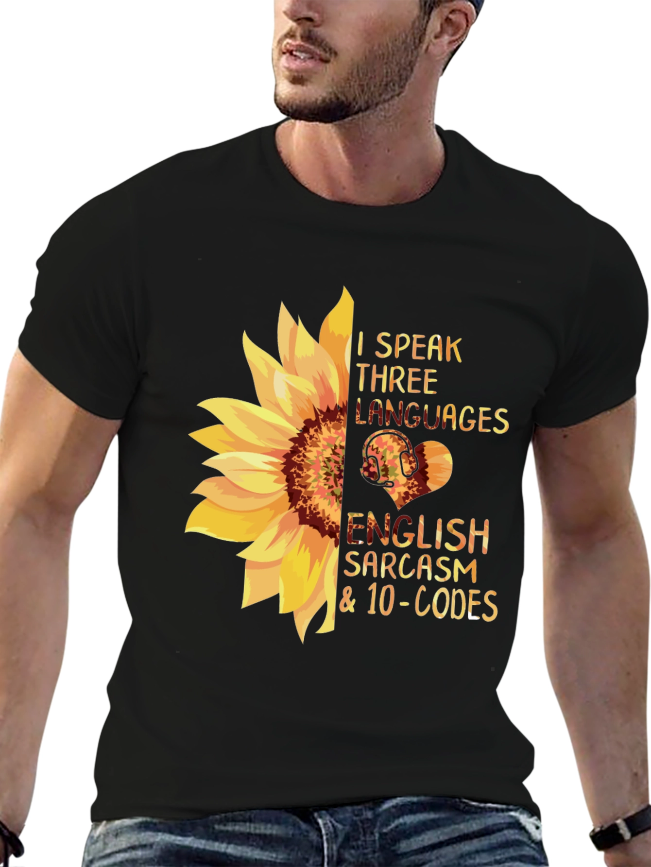 Black I Speak Three Languages Funny Graphic Tee view 6