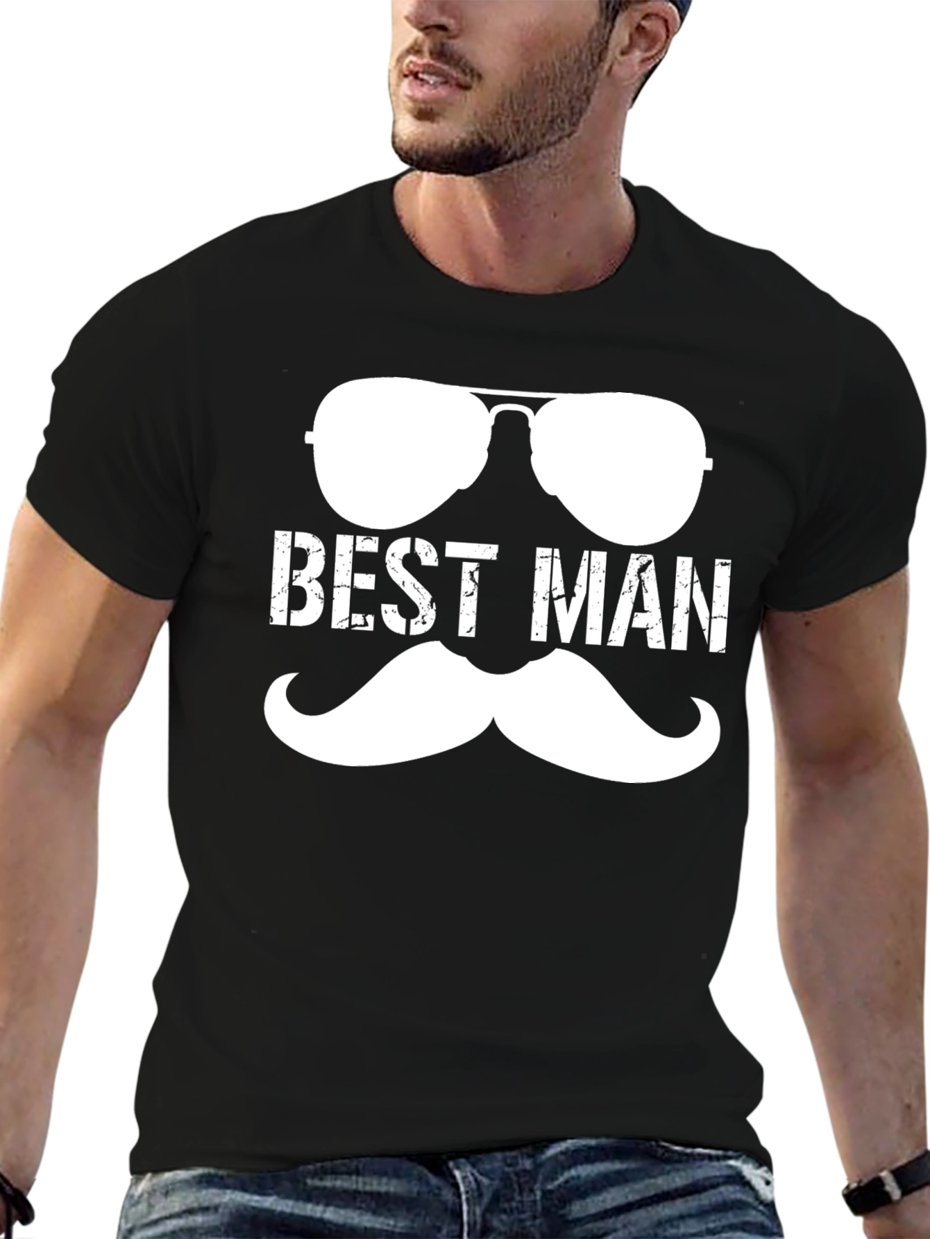 Black Best Man Sunglasses & Mustache Graphic Tee view 6