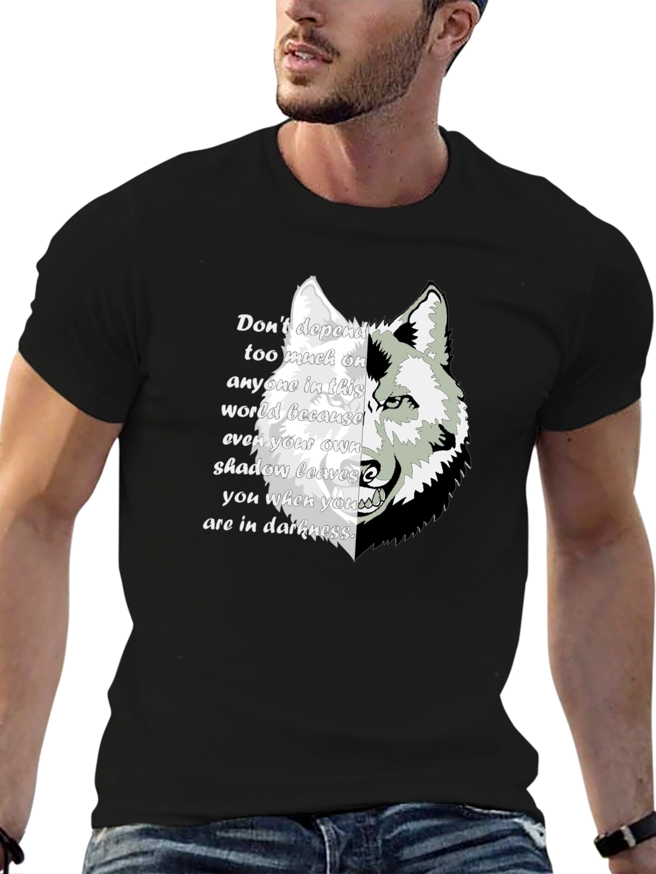 Black Wolf Shadow Graphic T-Shirt - Inspirational Quote Tee view 6