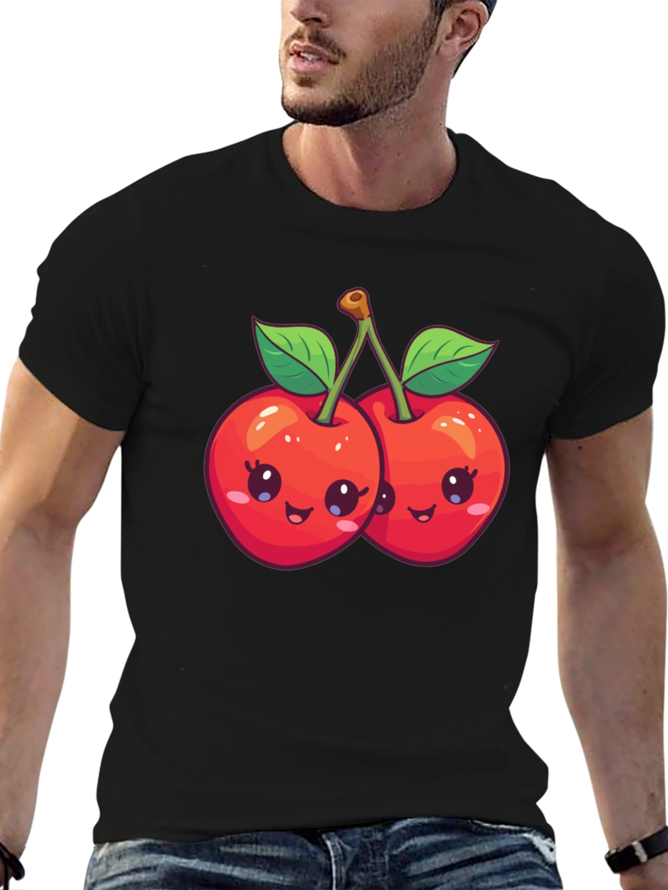 Black Kawaii Cherry Graphic Tee - Cute Fruit Shirt view 6