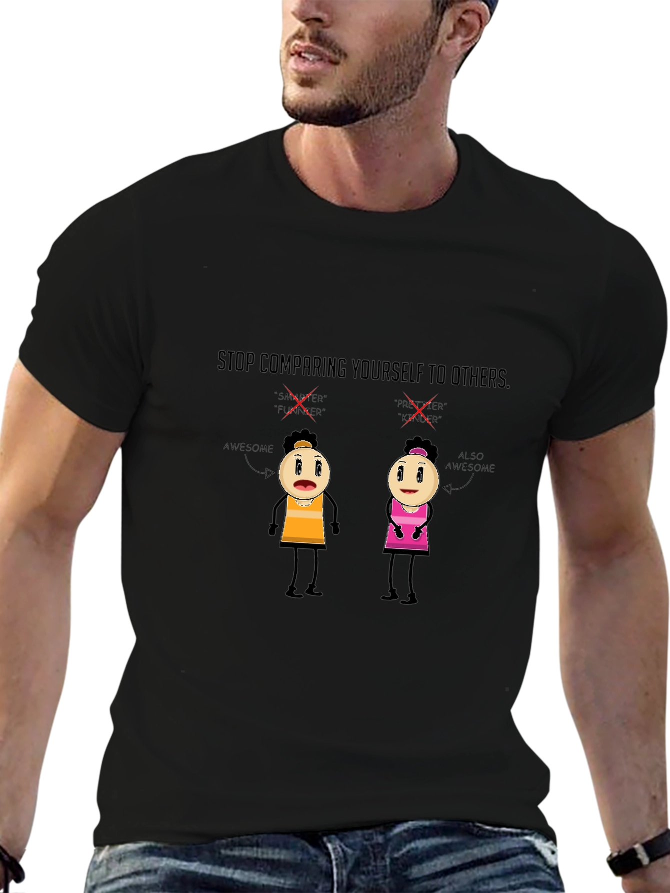 Black Motivational Graphic Tee - Stop Comparing! view 6