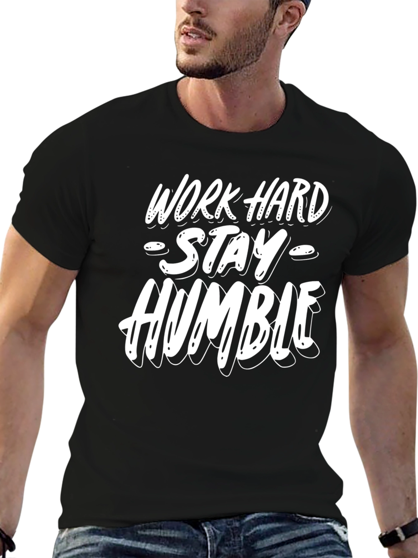 Black Work Hard Stay Humble Graphic Tee - Mens Casual Shirt view 6