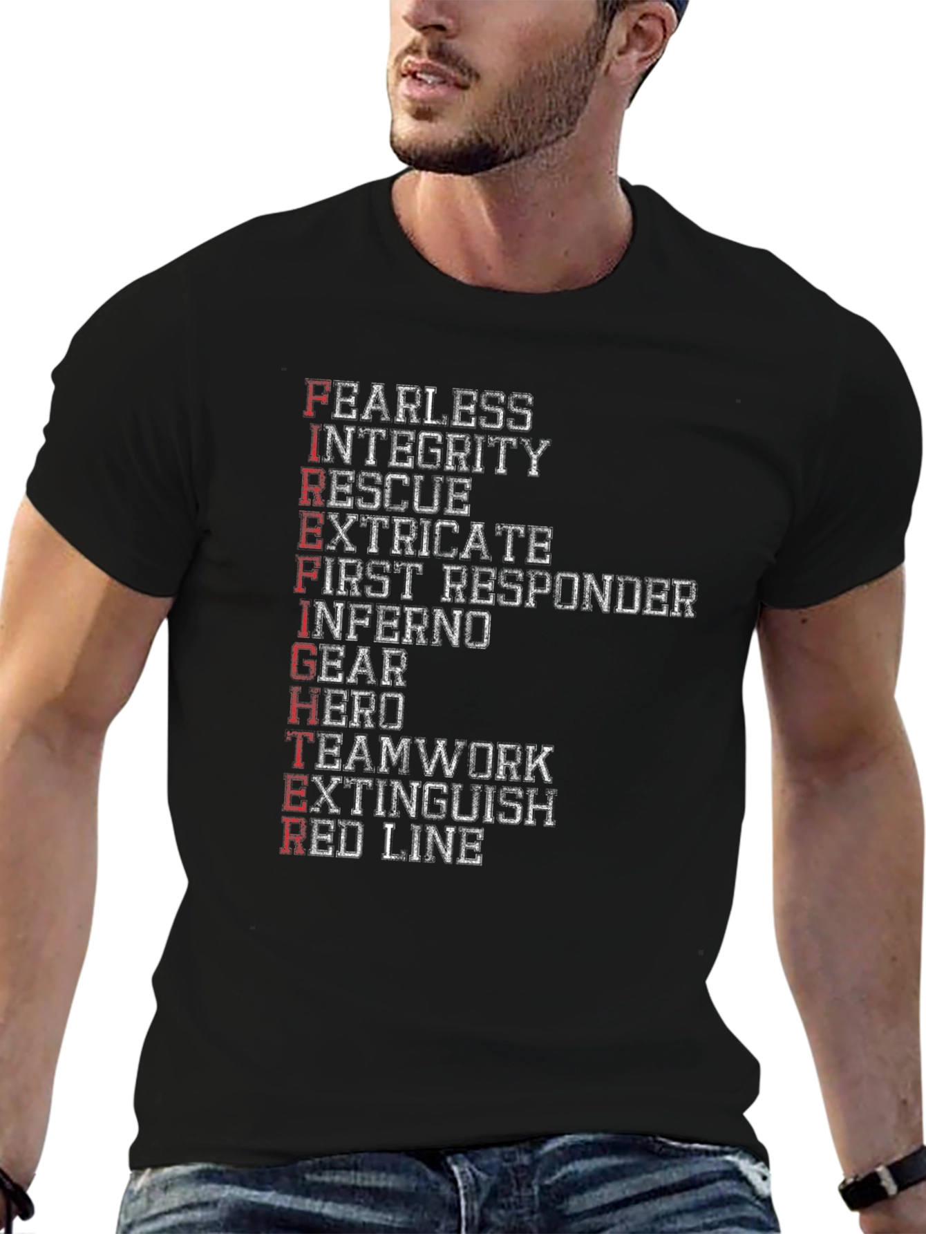 Black Firefighter Acronym Graphic Tee view 6