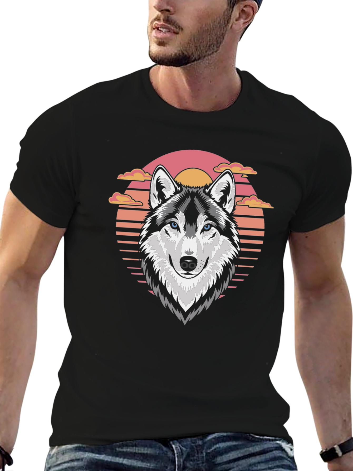 Black Wolf Sunset Graphic T-Shirt view 6