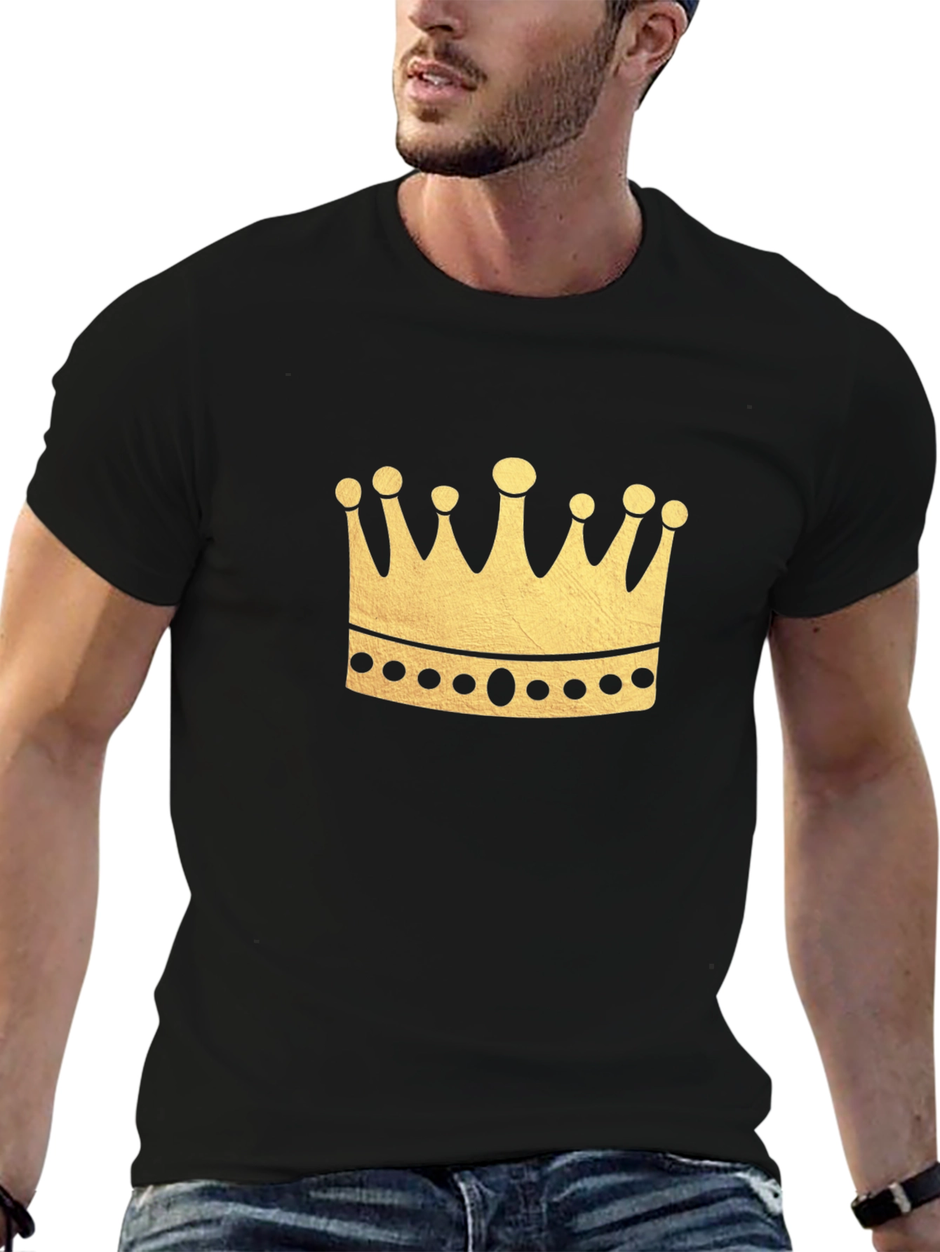 Black Crown Graphic Tee - Black Cotton Casual Style view 6