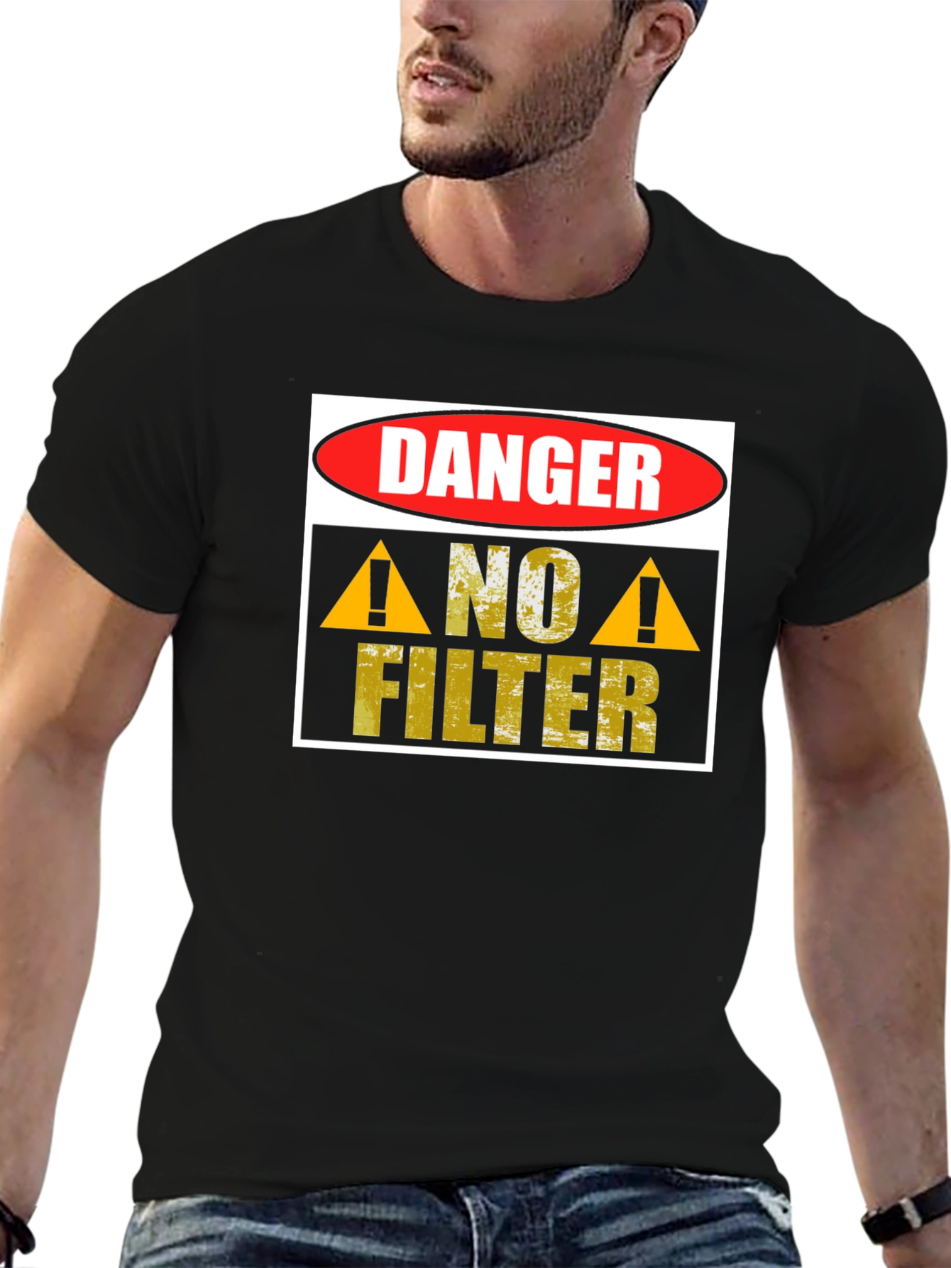 Black Danger No Filter Graphic T-Shirt view 6