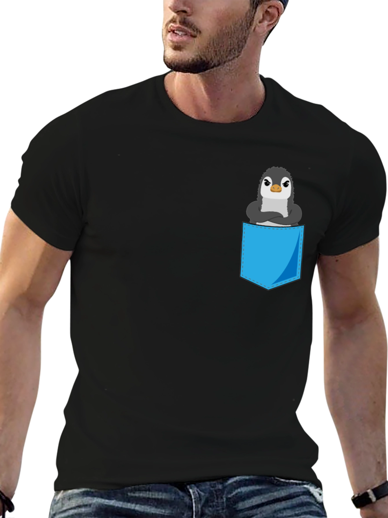 Black Penguin Pocket T-Shirt - Cute Graphic Tee view 6