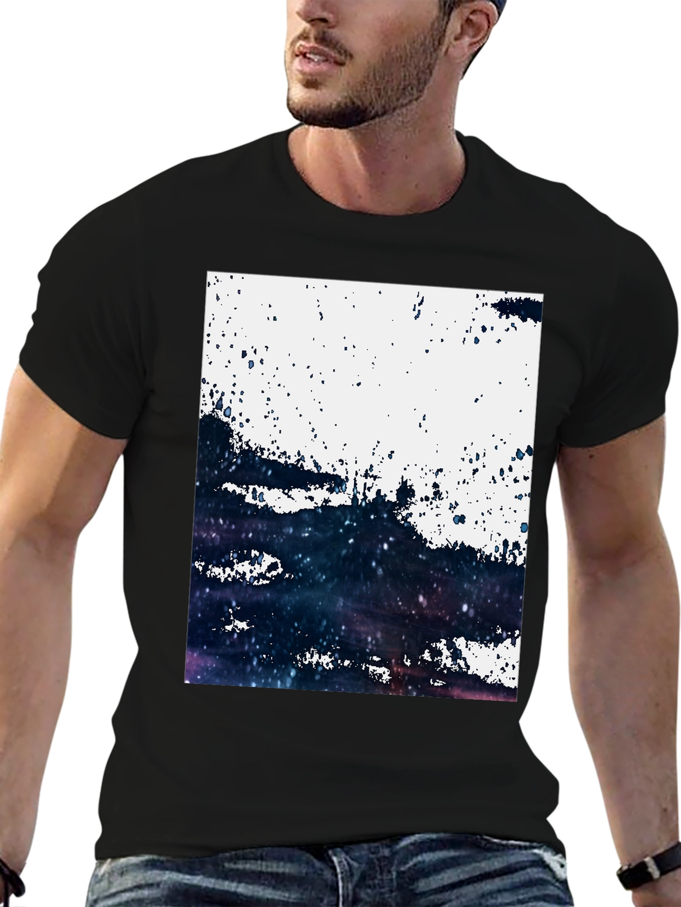 Black Abstract Galaxy T-Shirt: Modern Art Tee view 6