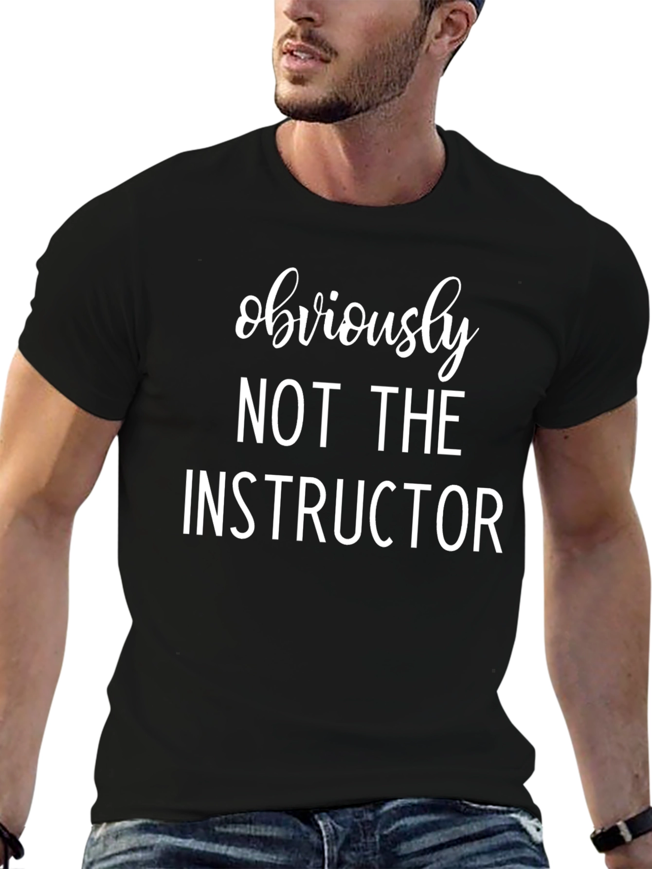 Black Funny Novelty Graphic T-Shirt - Obviously Not The Instructor Tee view 6