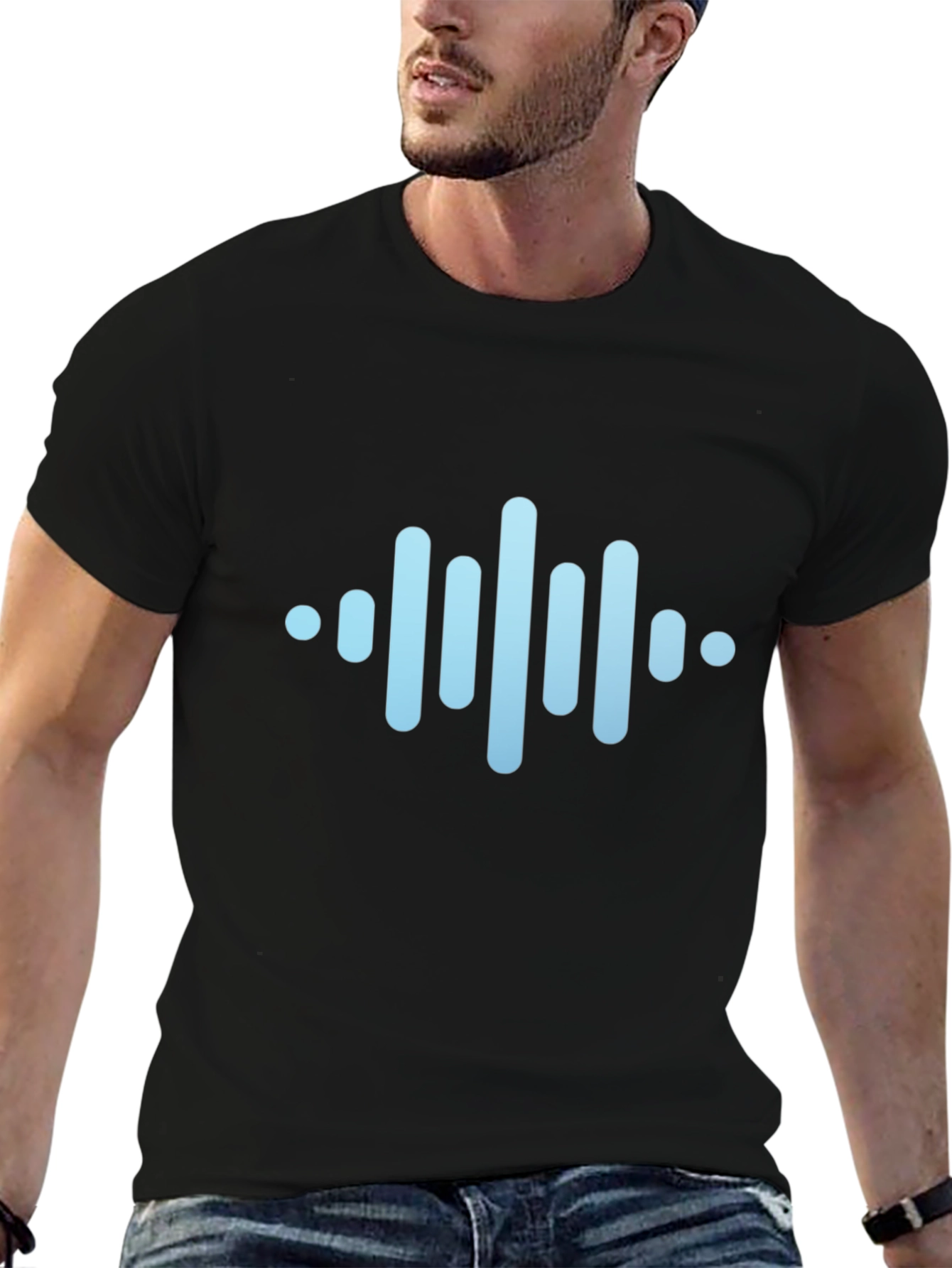 Black Modern Soundwave Graphic Black T-Shirt view 6