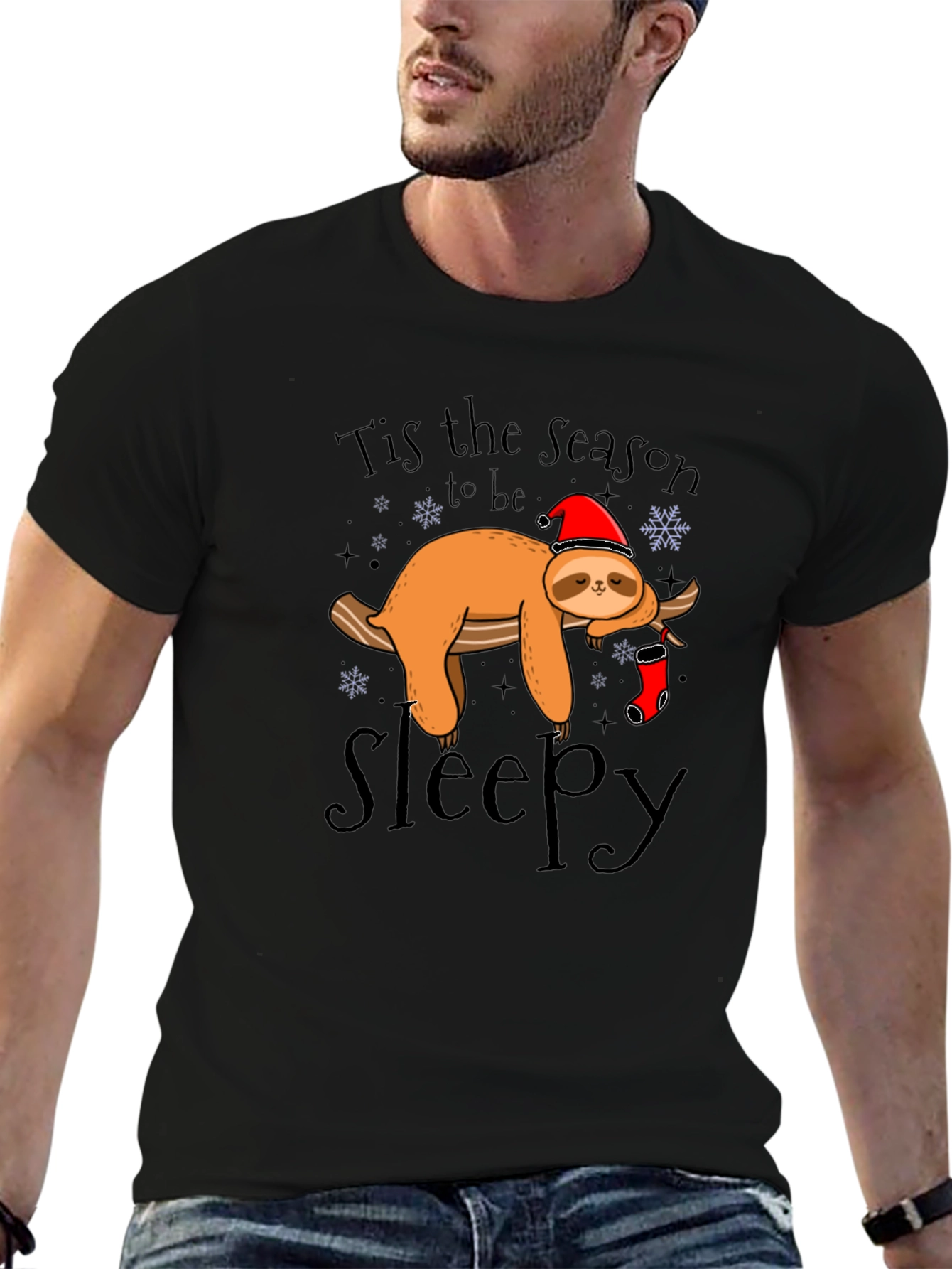 Black Tis the Season to be Sleepy Sloth Graphic T-Shirt view 6
