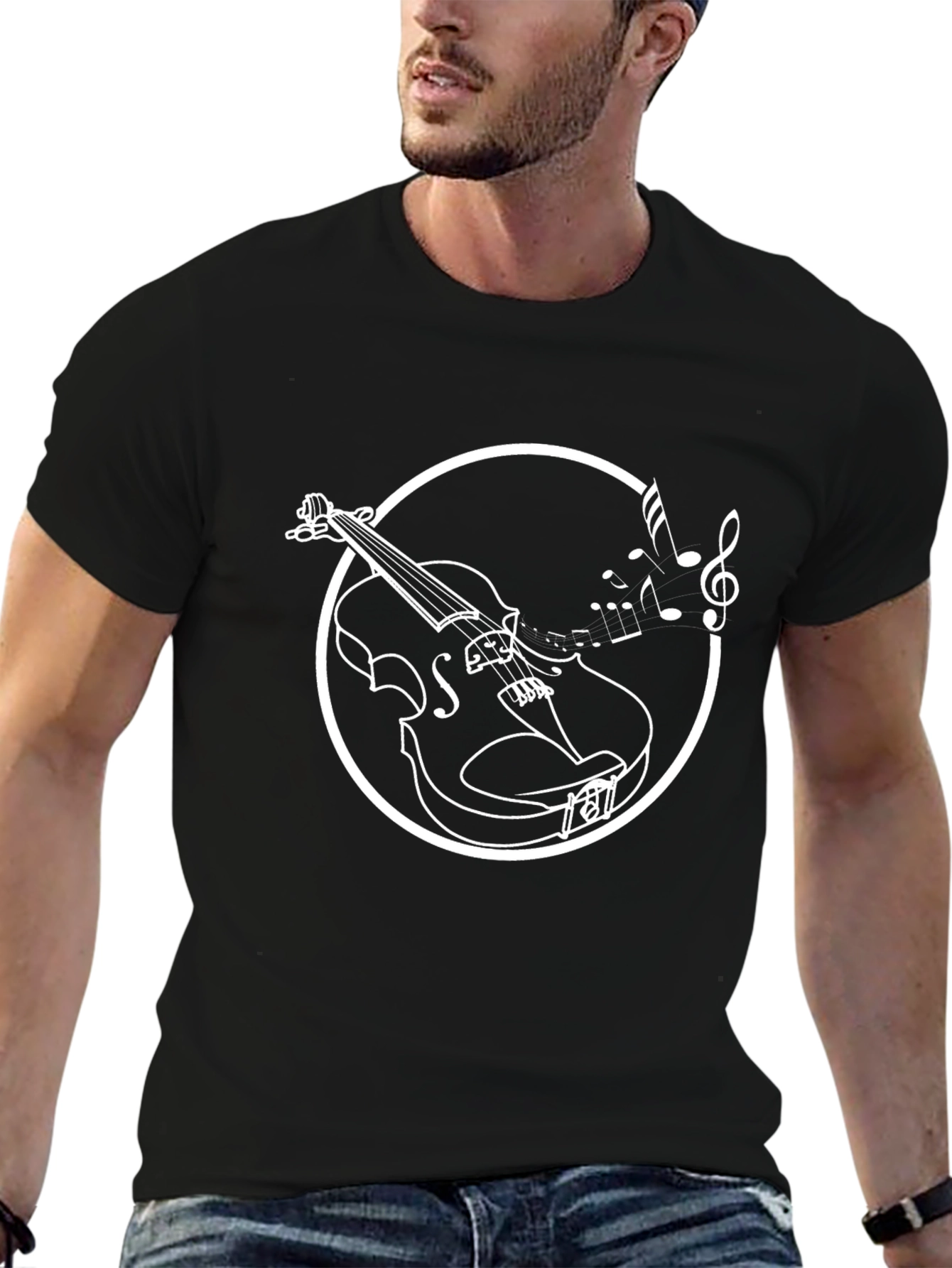 Black Musical Violin Graphic Tee - Black Cotton Comfort view 6