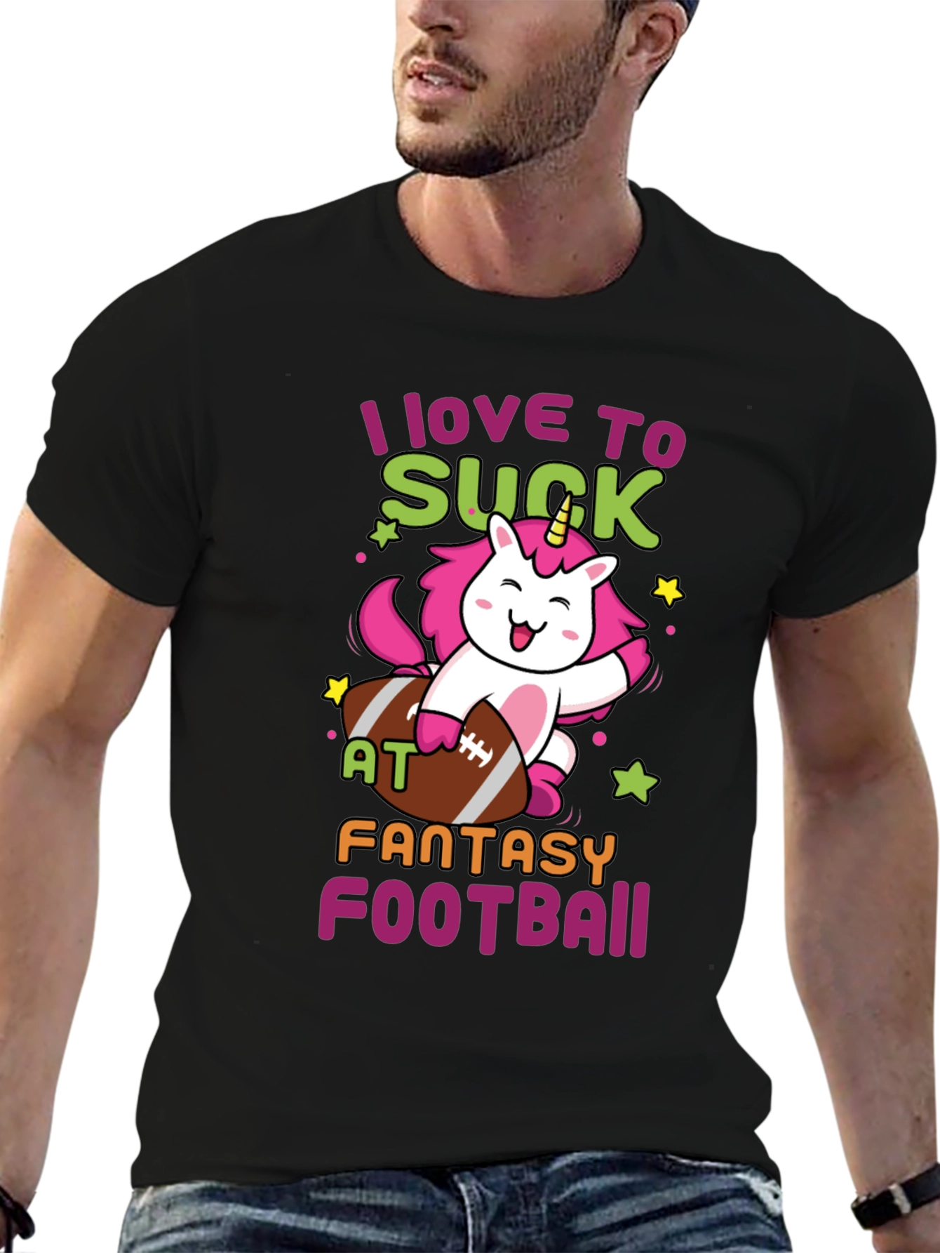 Black Unicorn Fantasy Football T-Shirt - I Love To Suck At... view 6