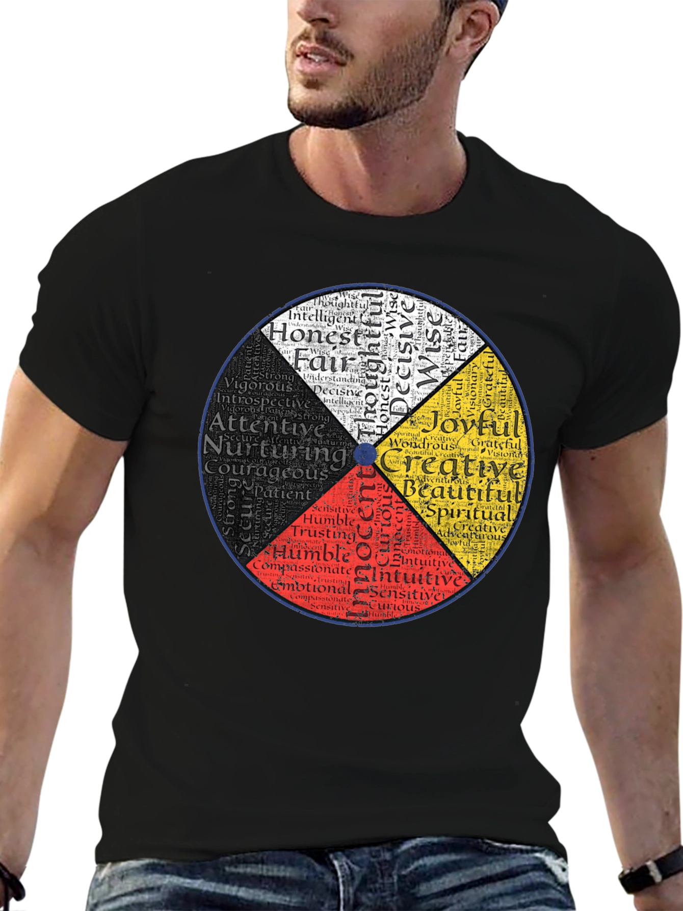 Black Medicine Wheel Black T-Shirt: Indigenous Wisdom Design view 6