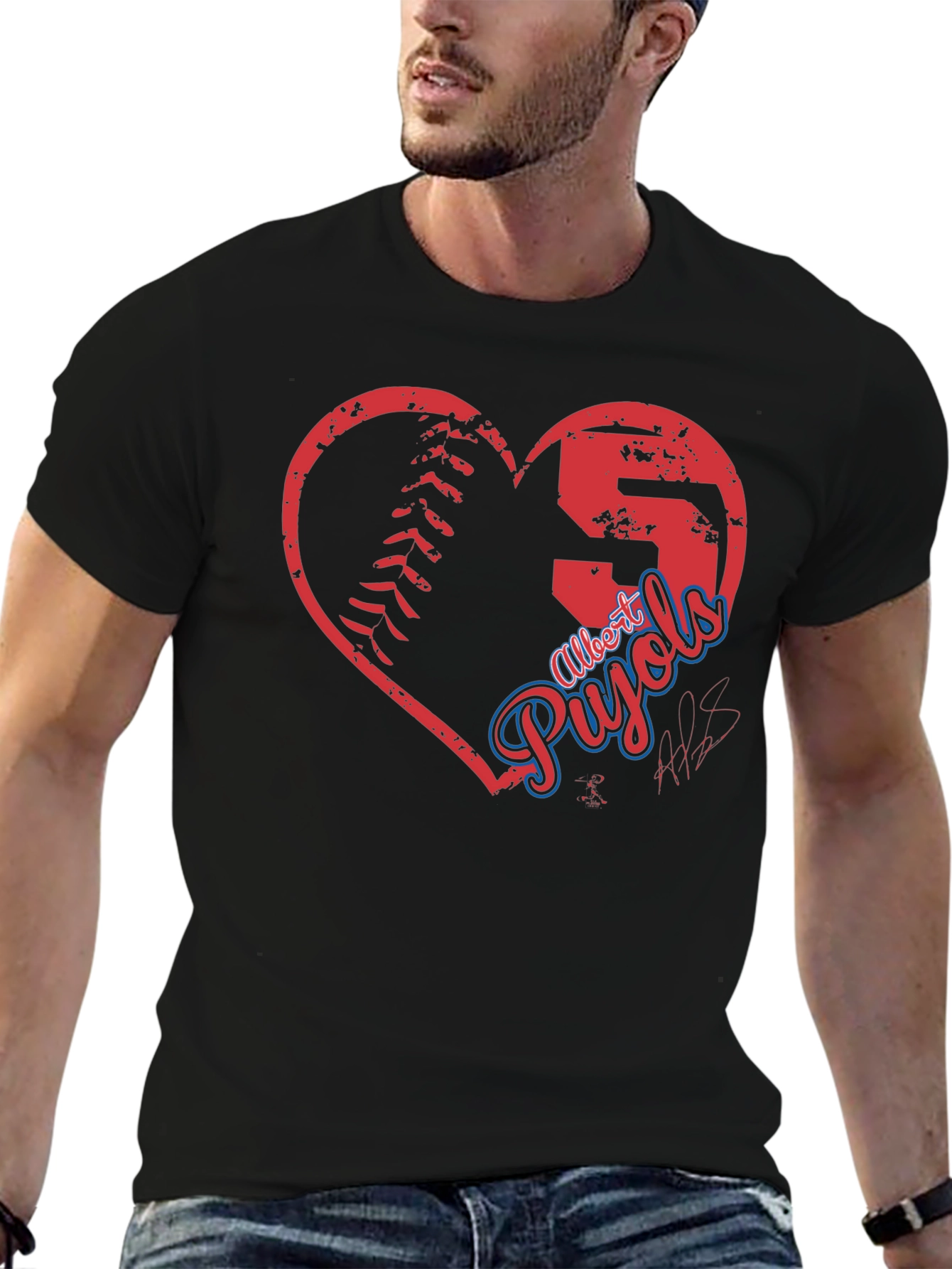 Black Albert Pujols Baseball Heart T-Shirt view 6