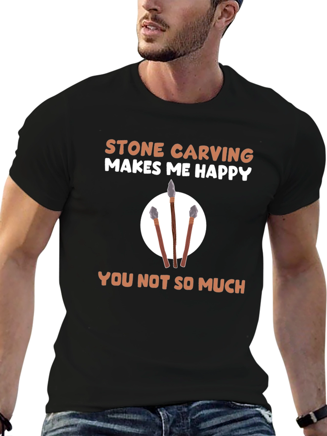 Black Stone Carving Makes Me Happy T-Shirt view 6