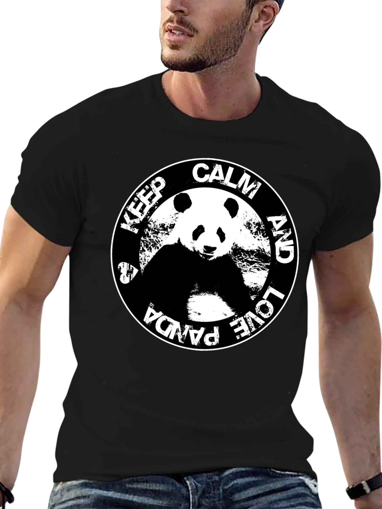 Black Keep Calm & Love Panda T-Shirt - Black Cotton Tee view 6