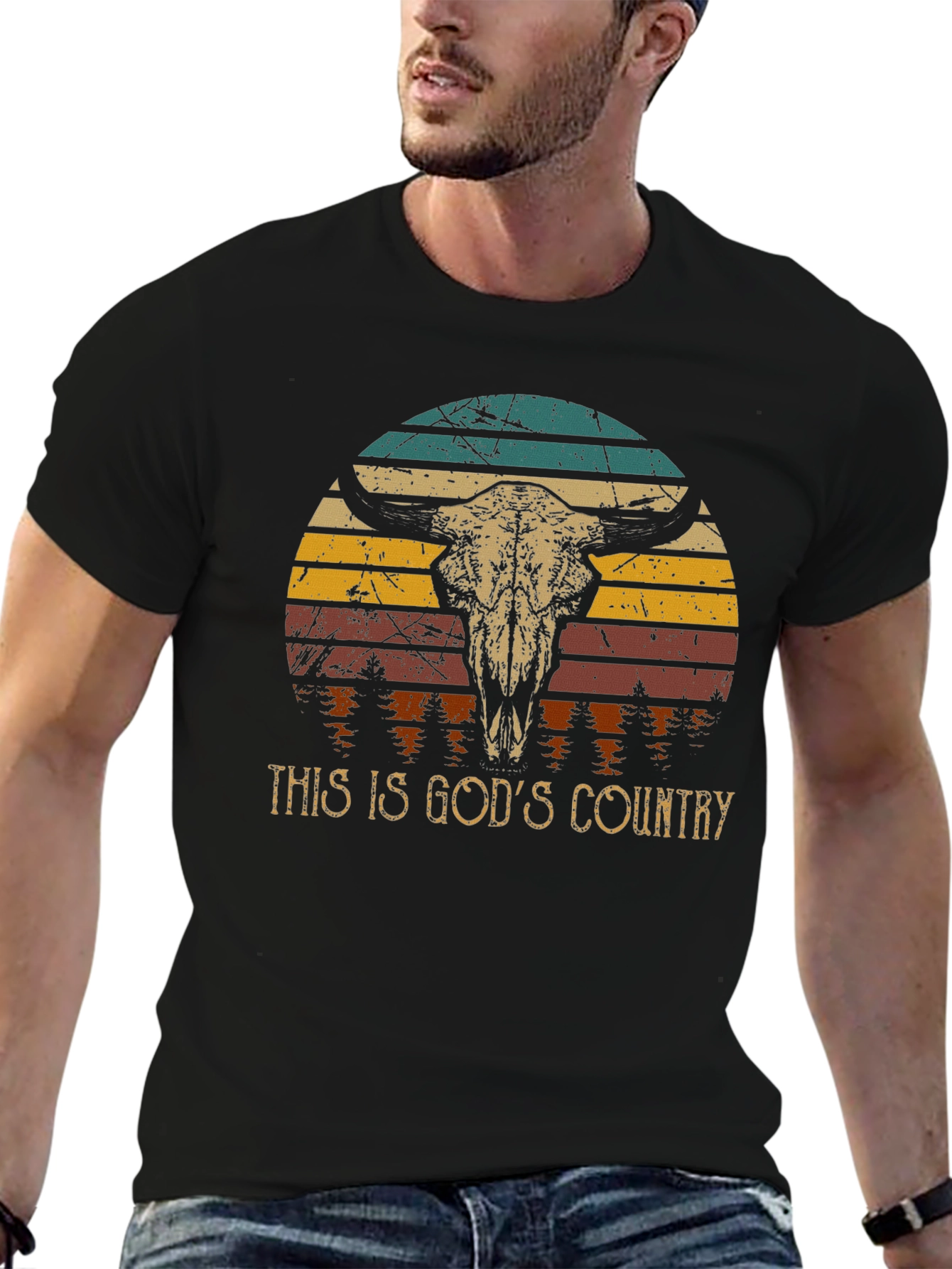 Black God's Country Bull Skull Graphic Tee view 6