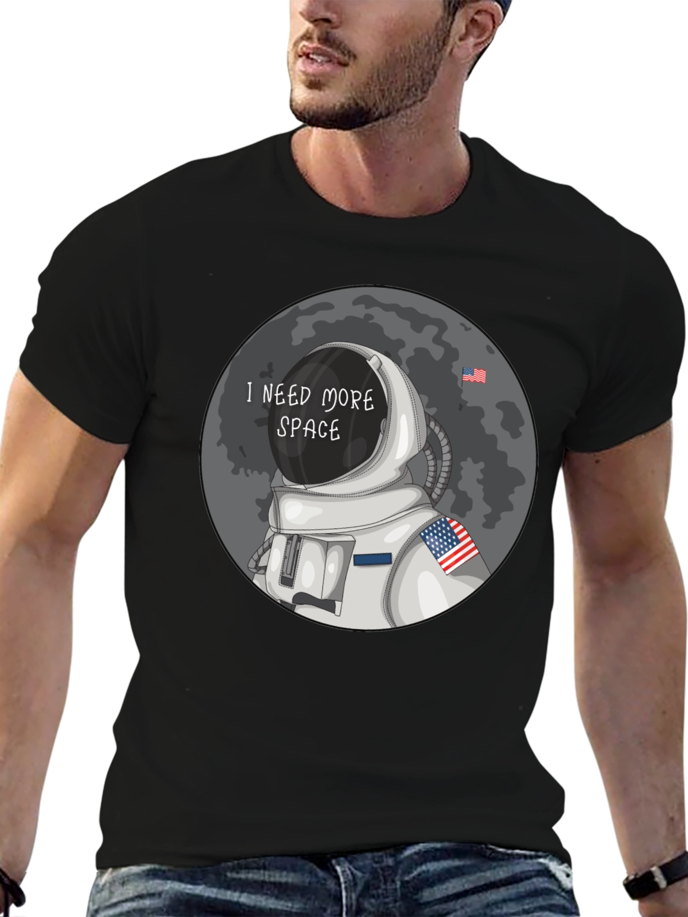 Black I Need More Space T-Shirt - Astronaut Design view 6