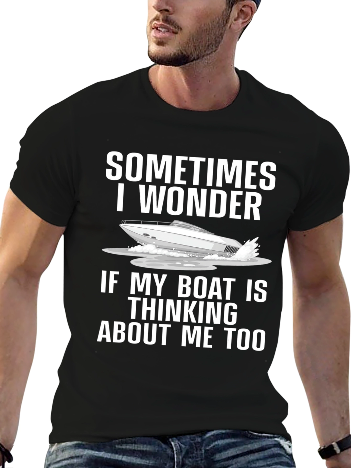 Black Funny Boat Lover T-Shirt - Sometimes I Wonder view 6