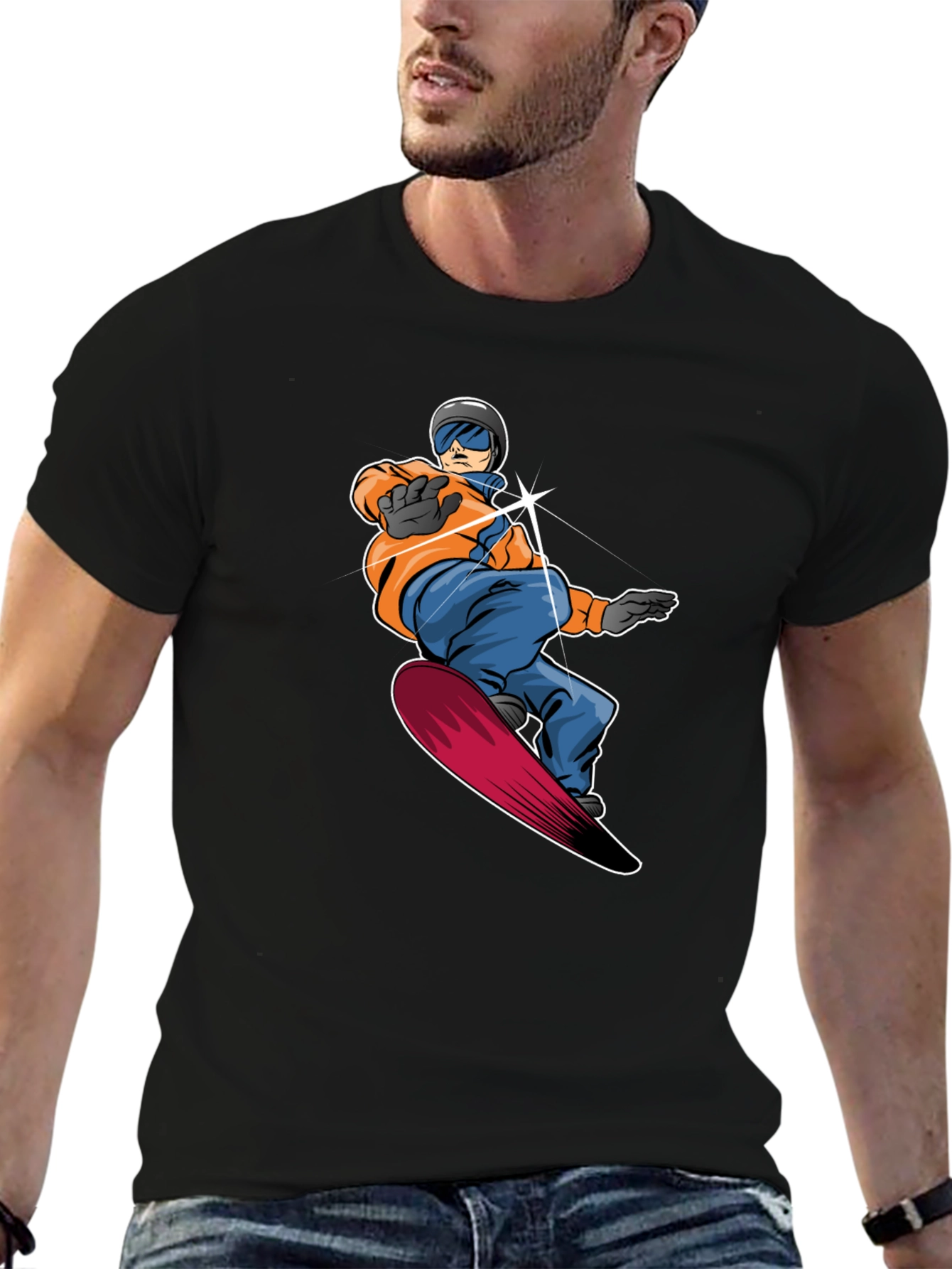Black Cool Snowboarder Graphic Tee - Black Cotton view 6