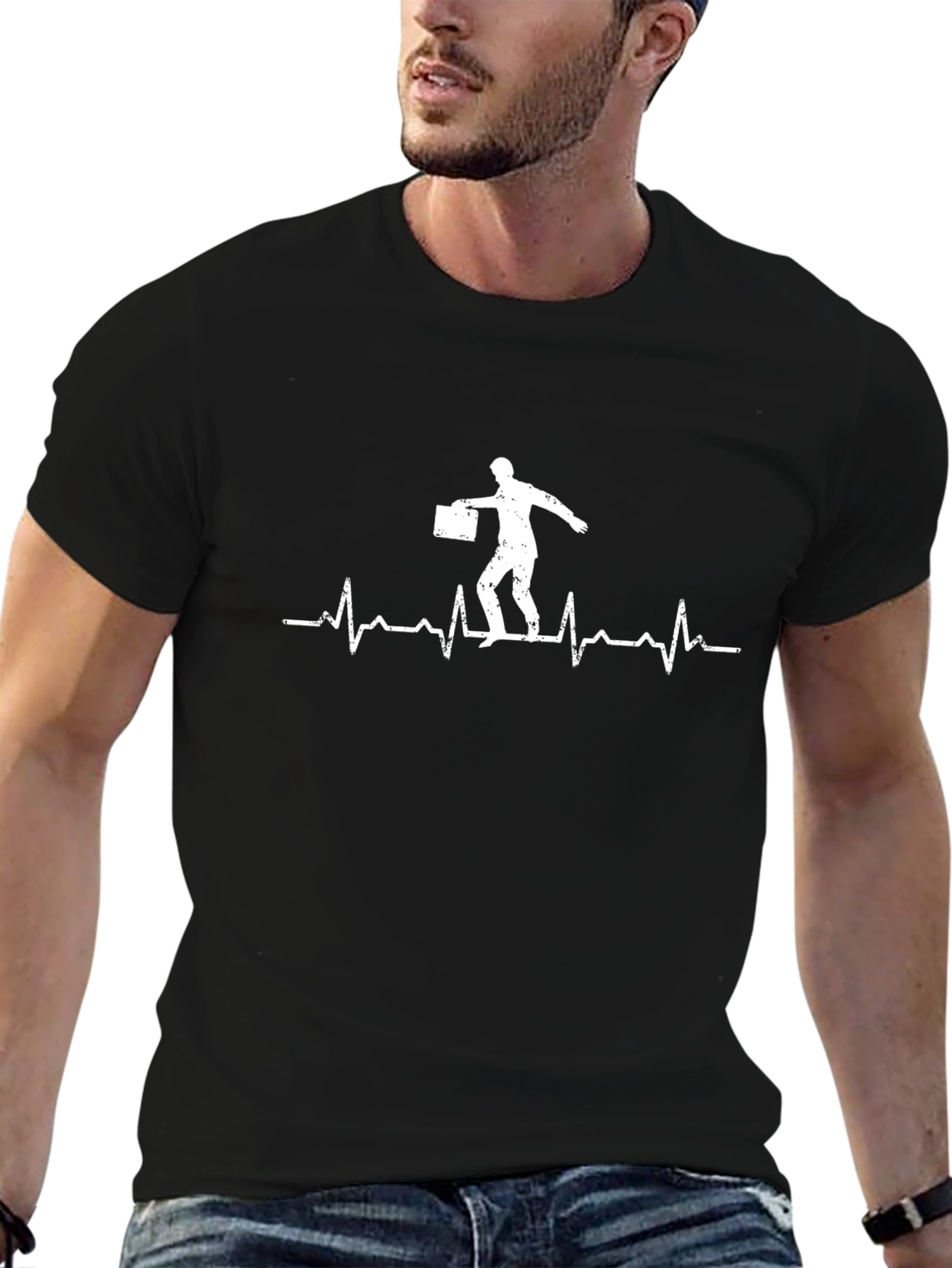 Black EKG Businessman Graphic Tee - Black view 6