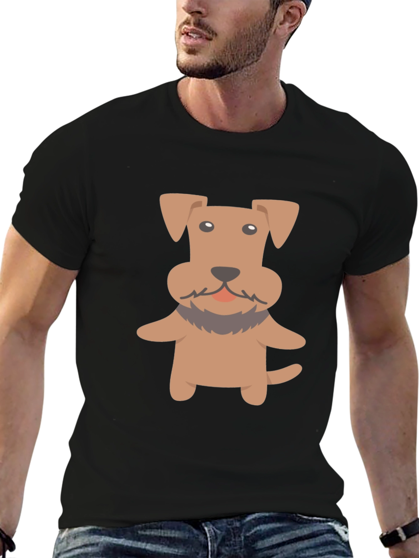 Black Cartoon Dog Graphic T-Shirt - Black Cotton Tee view 6