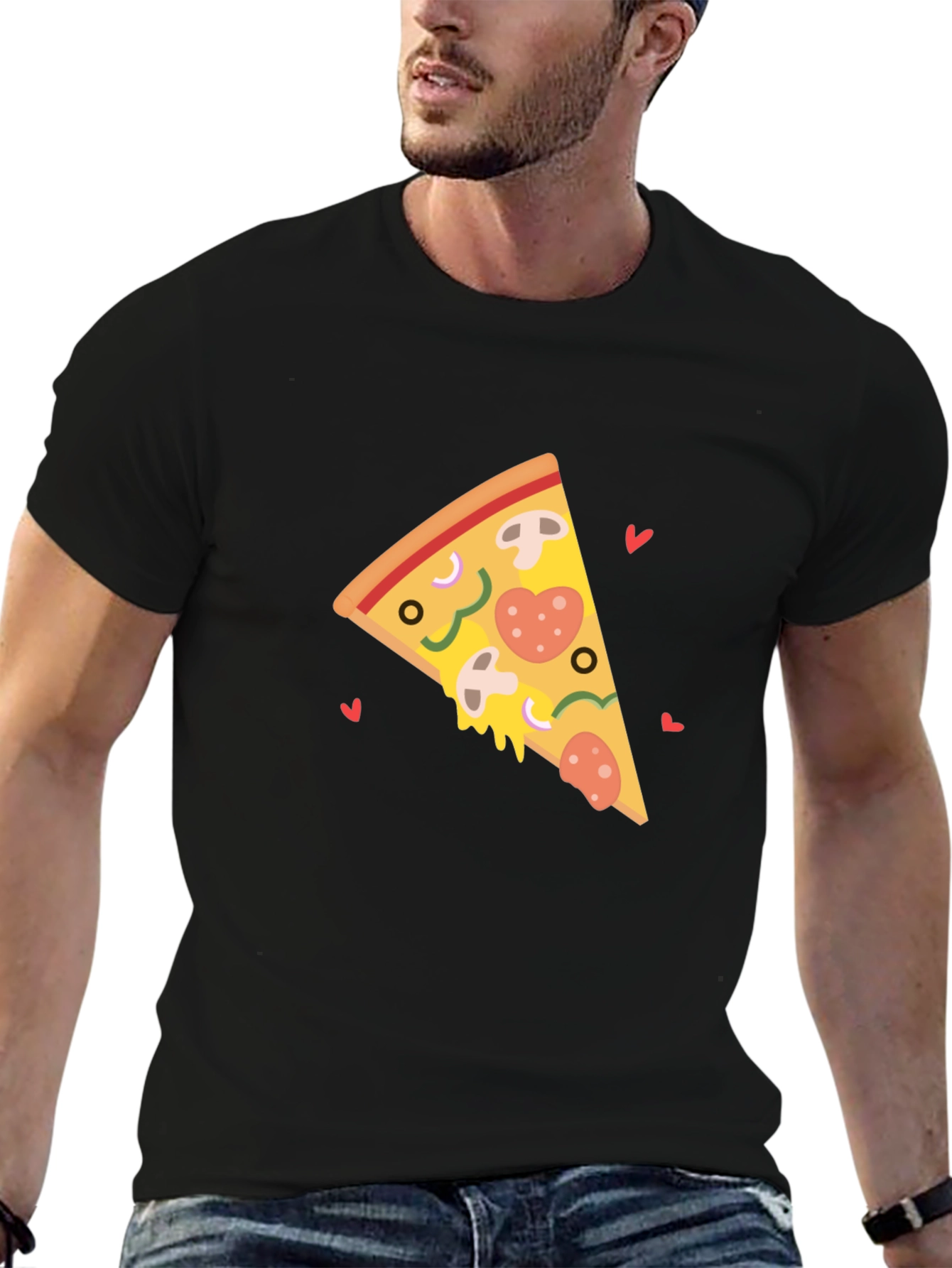 Black Pizza Slice Heart Black T-Shirt view 6