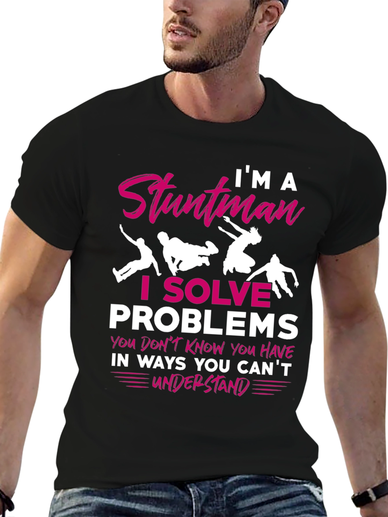 Black Stuntman T-Shirt: I Solve Problems view 6
