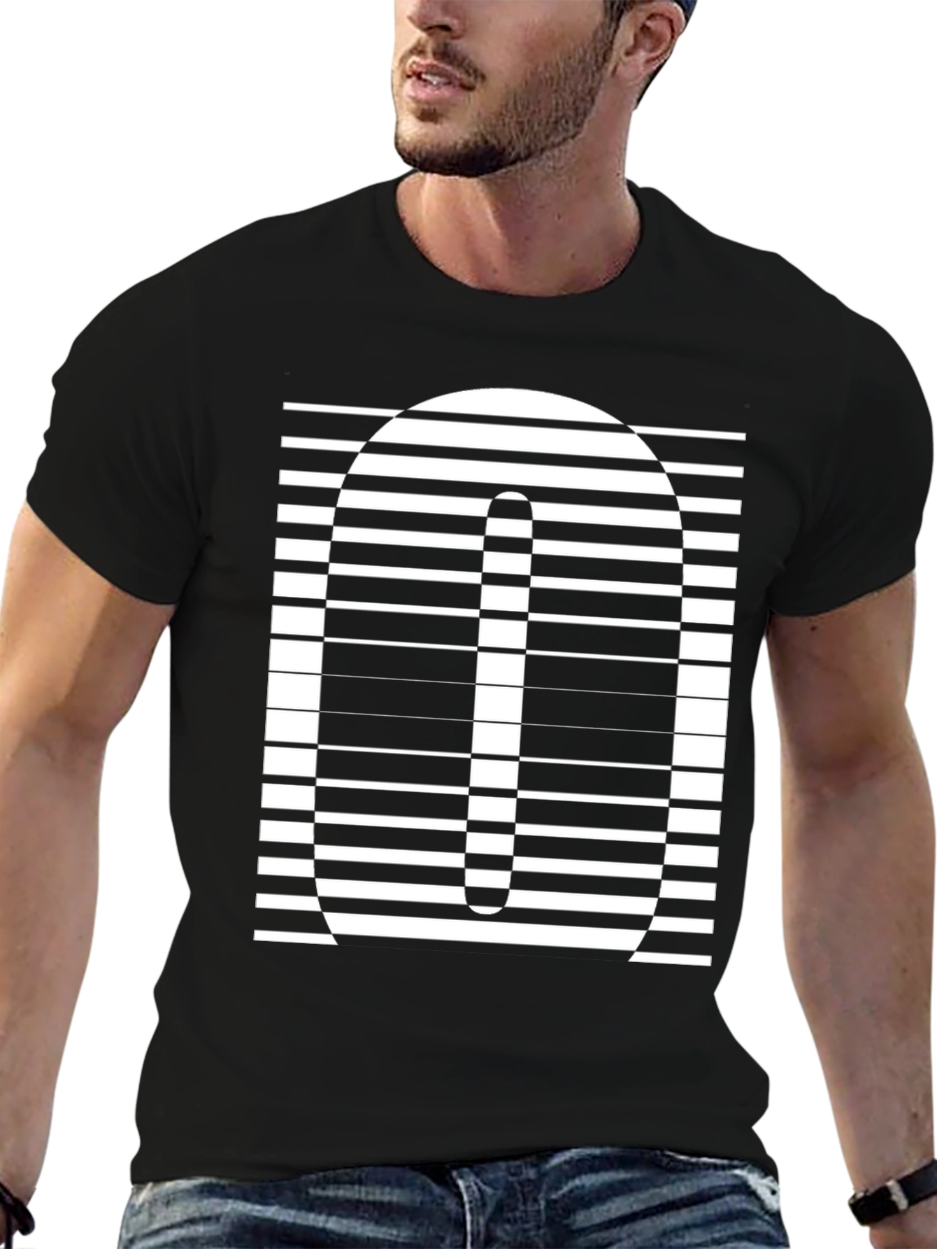 Black Optical Illusion Striped Number T-Shirt view 6