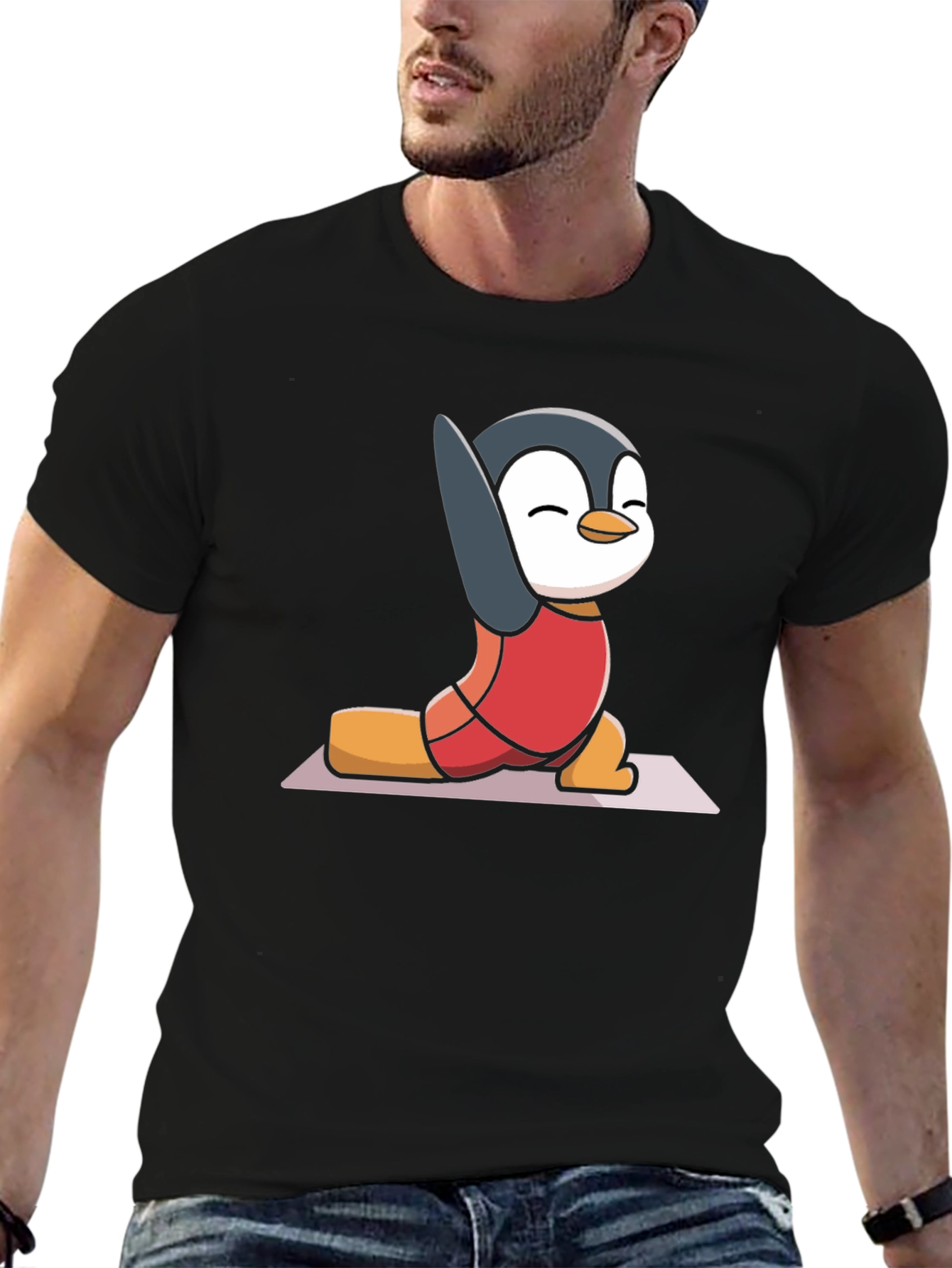 Black Yoga Penguin T-Shirt - Relaxed Fit view 6