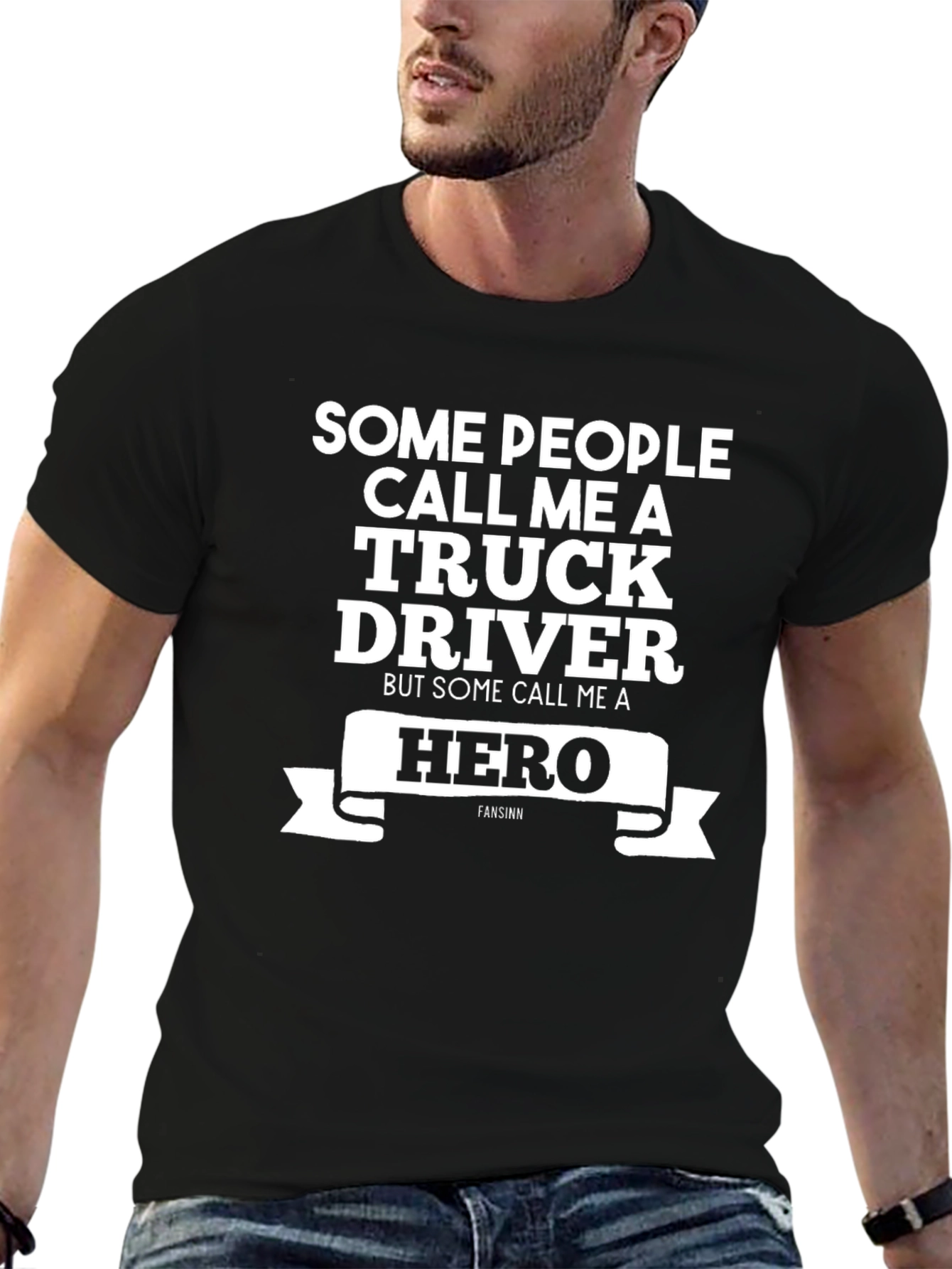 Black Truck Driver Hero T-Shirt view 6