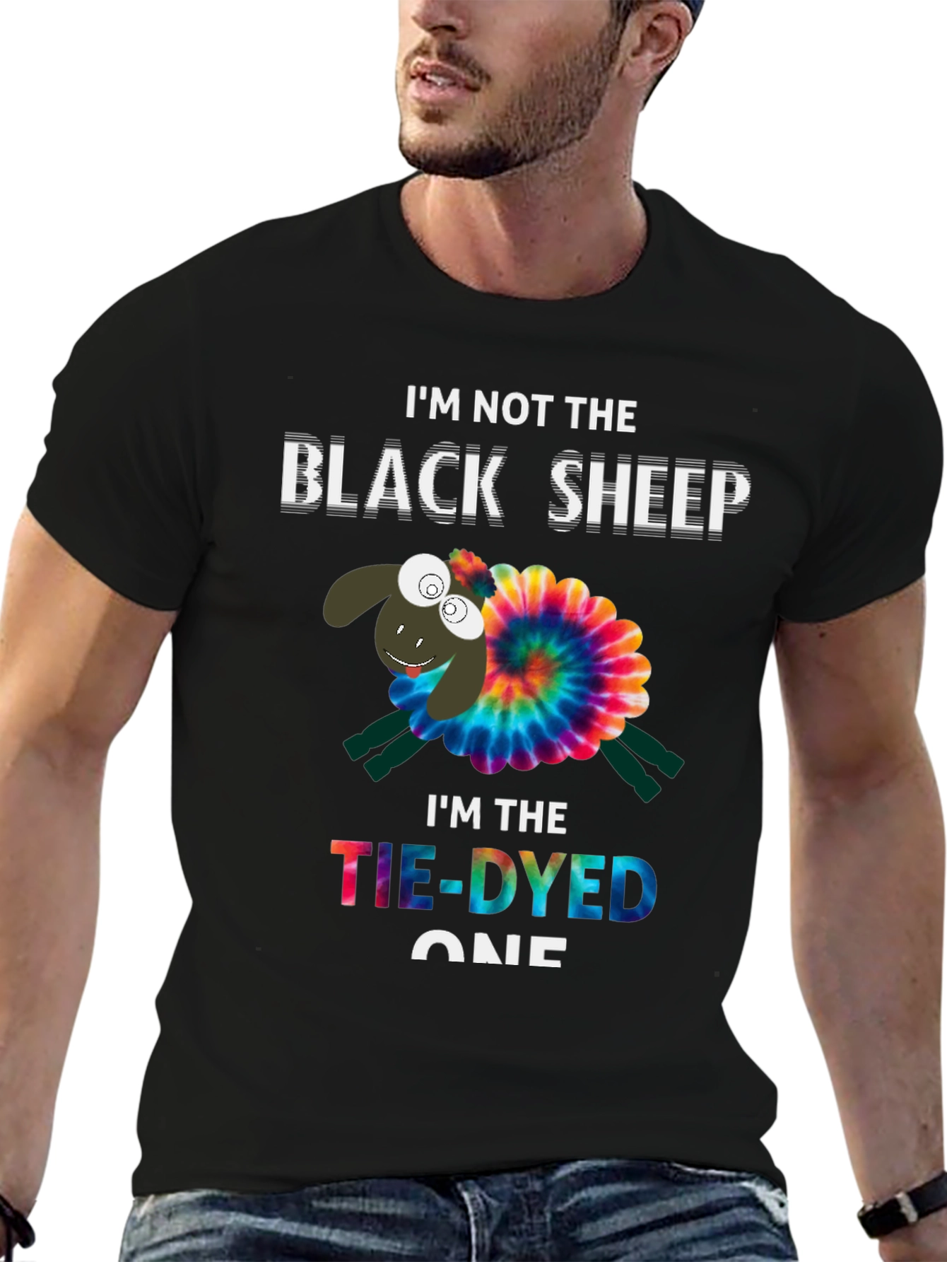 Black Tie-Dyed Sheep Graphic Tee - Unique & Fun T-Shirt view 6