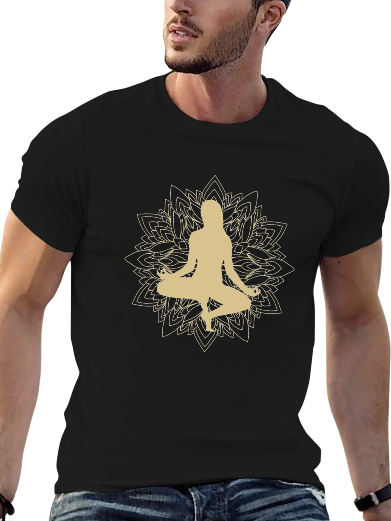 Black Yoga Mandala Graphic T-Shirt view 6