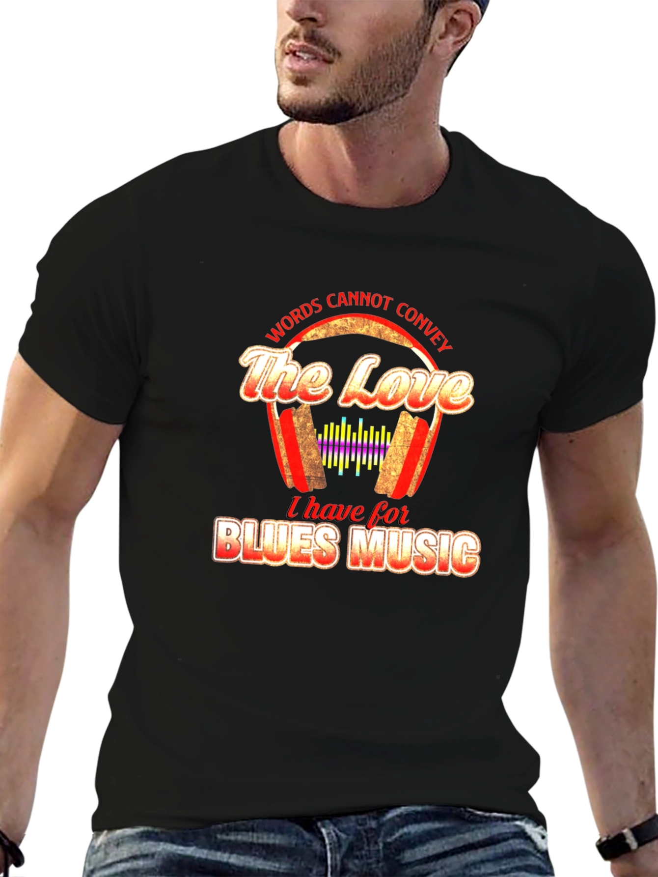 Black Blues Music Lover T-Shirt: Words Cannot Convey the Love view 6