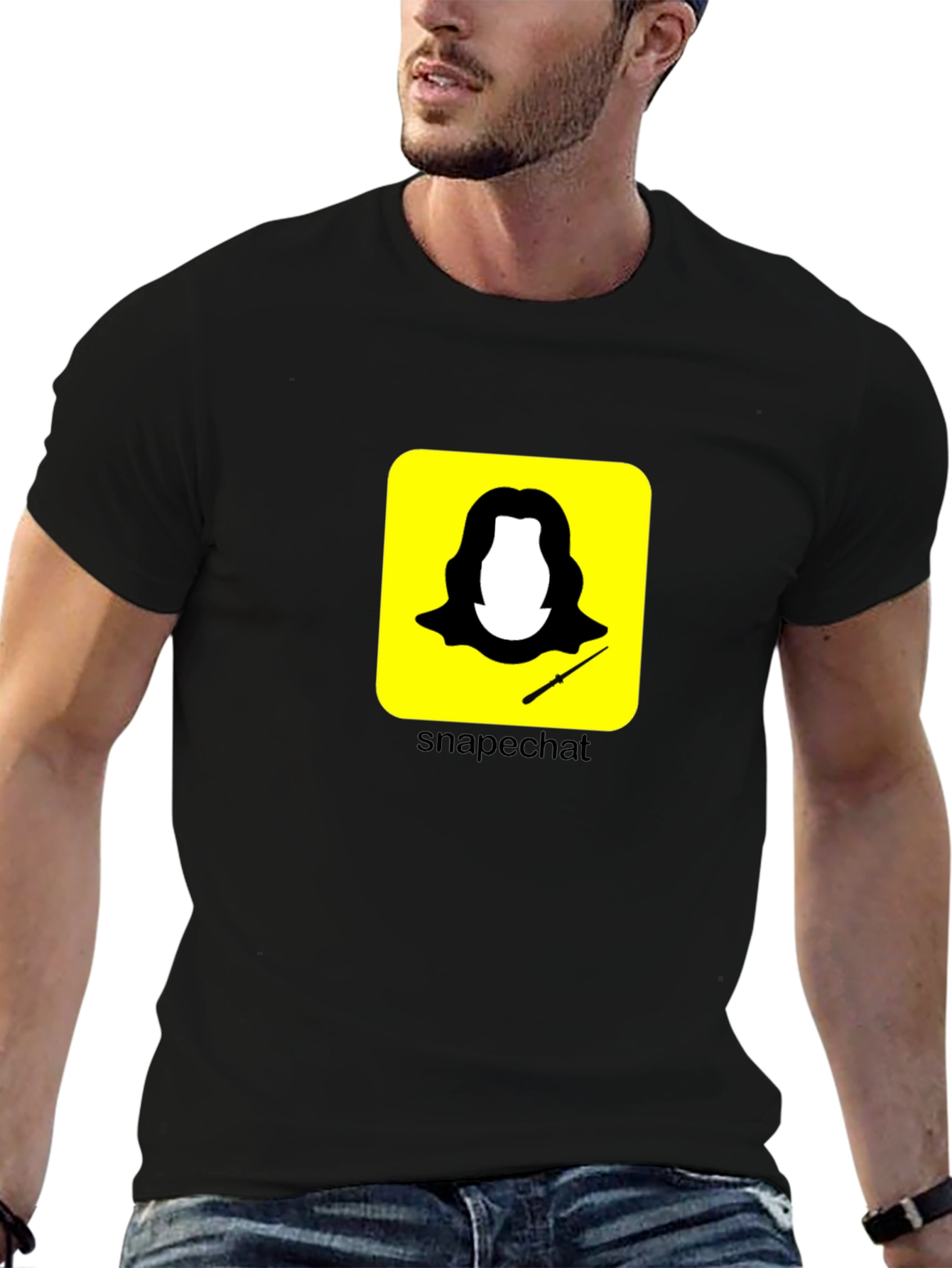 Black Funny Snape Snapchat Black T-Shirt view 6
