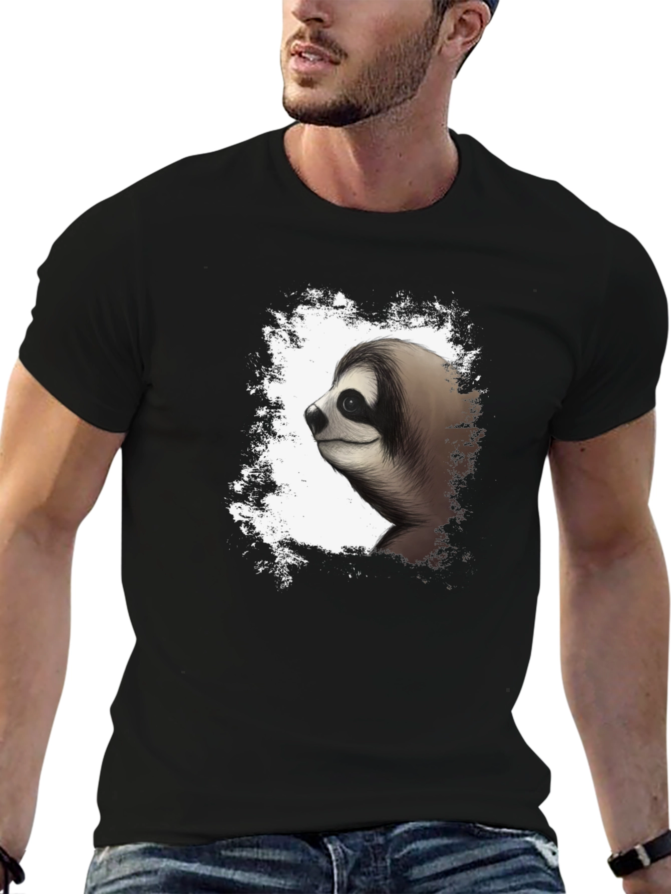 Black Sloth Graphic Tee - Men's Black Cotton T-Shirt view 6
