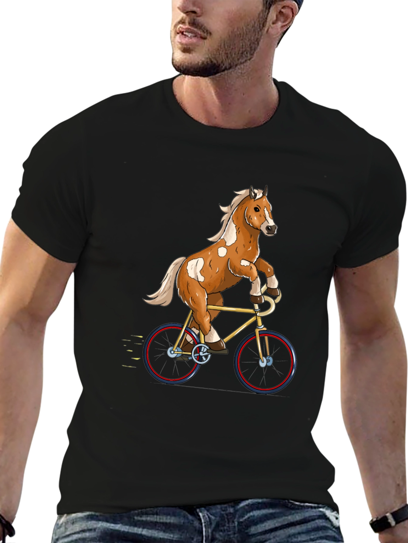 Black Horse Riding Bicycle Graphic Tee view 6