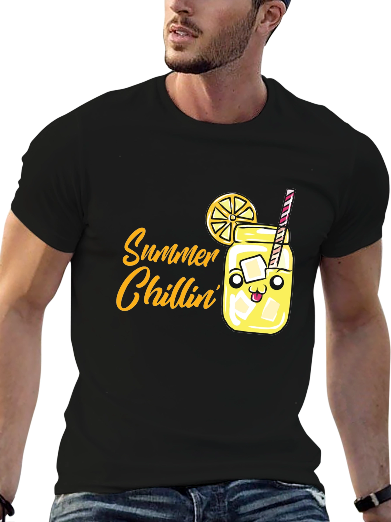 Black Summer Chillin' Graphic Tee - Cute Cartoon Lemonade Shirt view 6