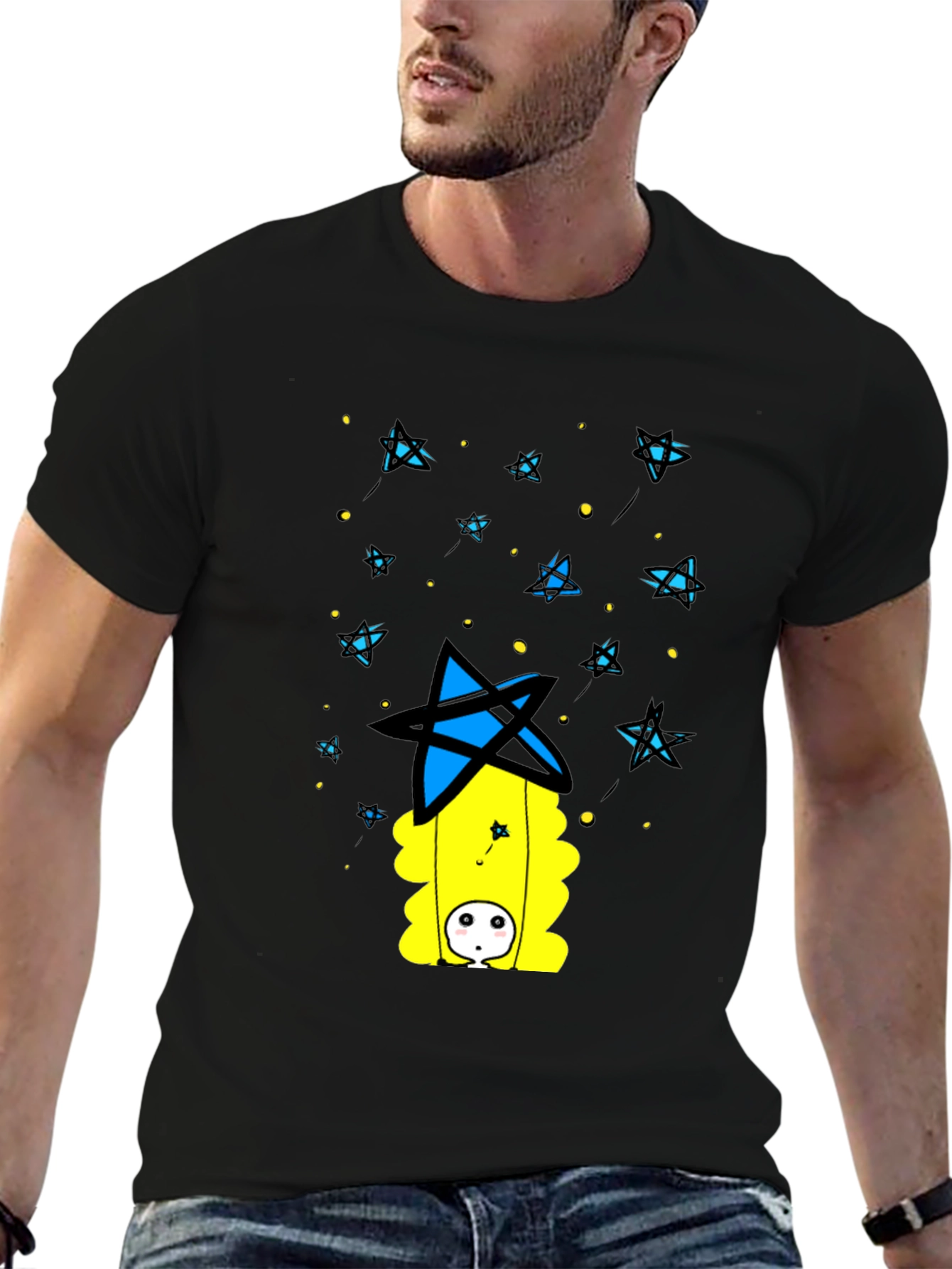 Black Unique Graphic Print Black T-Shirt view 6