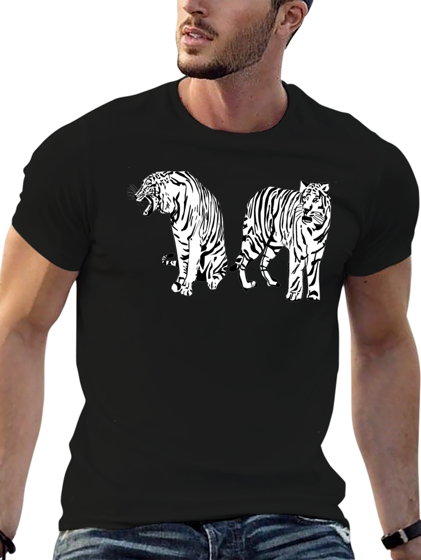 Black Striking Tiger Graphic Tee - Black view 6