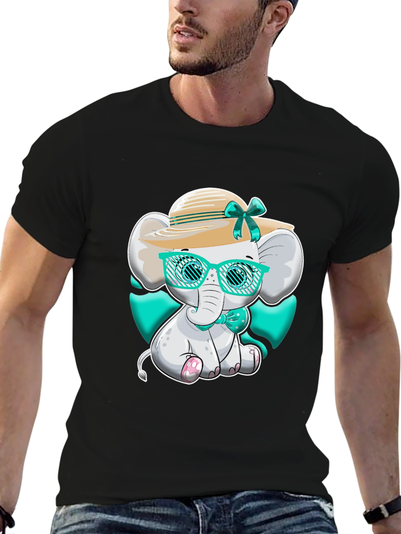 Black Elephant T-Shirt Cute Cartoon Style view 6