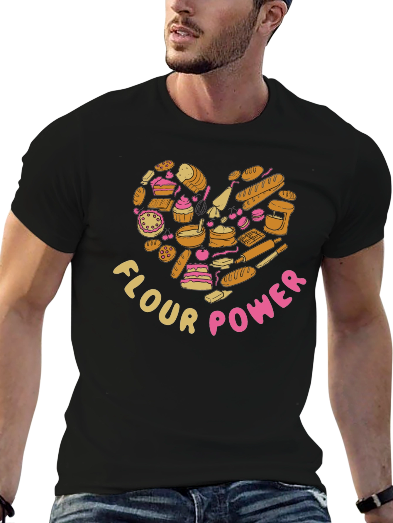 Black Flour Power Baker's Heart Graphic T-Shirt view 6