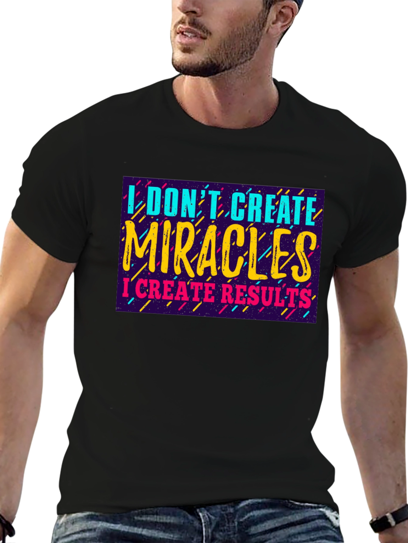 Black I Don't Create Miracles T-Shirt view 6